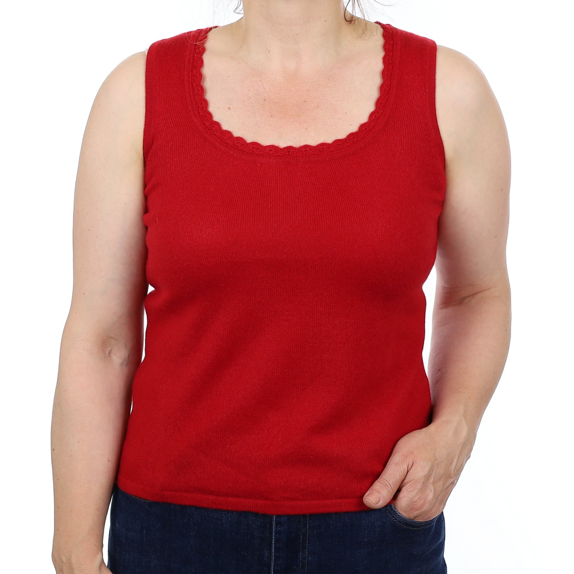 Ruby Red Cashmere Scoop Neck Tank Top Medium