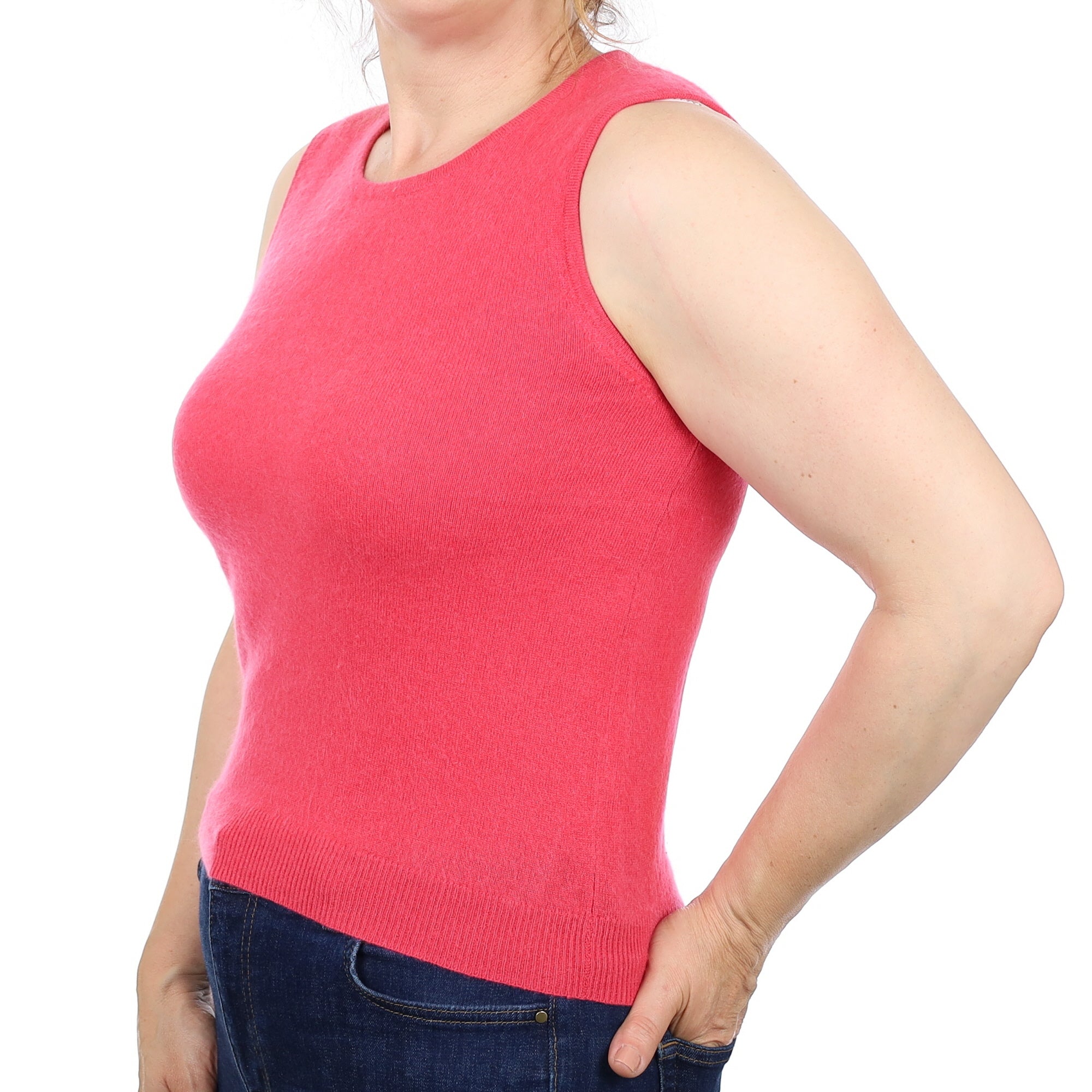Rose Pink Cashmere Crew Neck Tank Top Medium