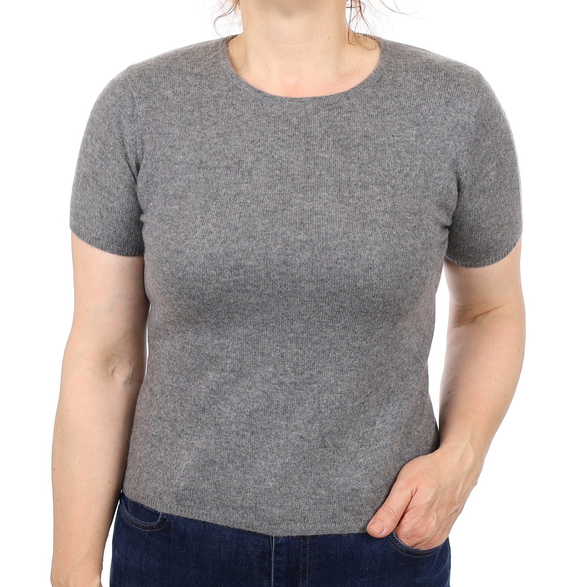 Ash Grey Cashmere Short Sleeve Crew Neck Jumper Medium