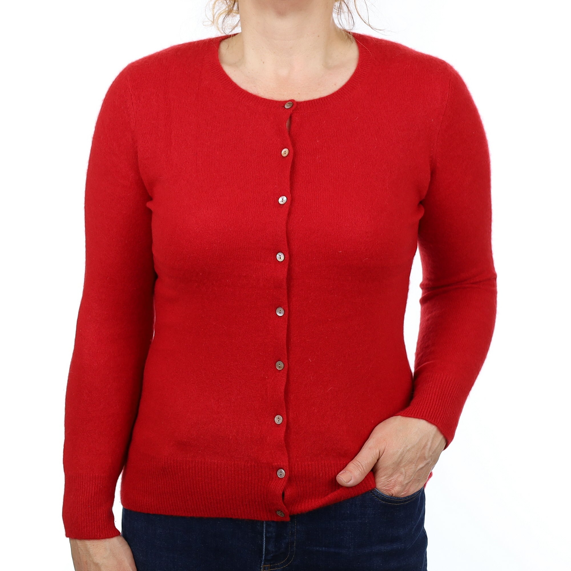 Spanish Red Cashmere Crew Neck Cardigan Medium