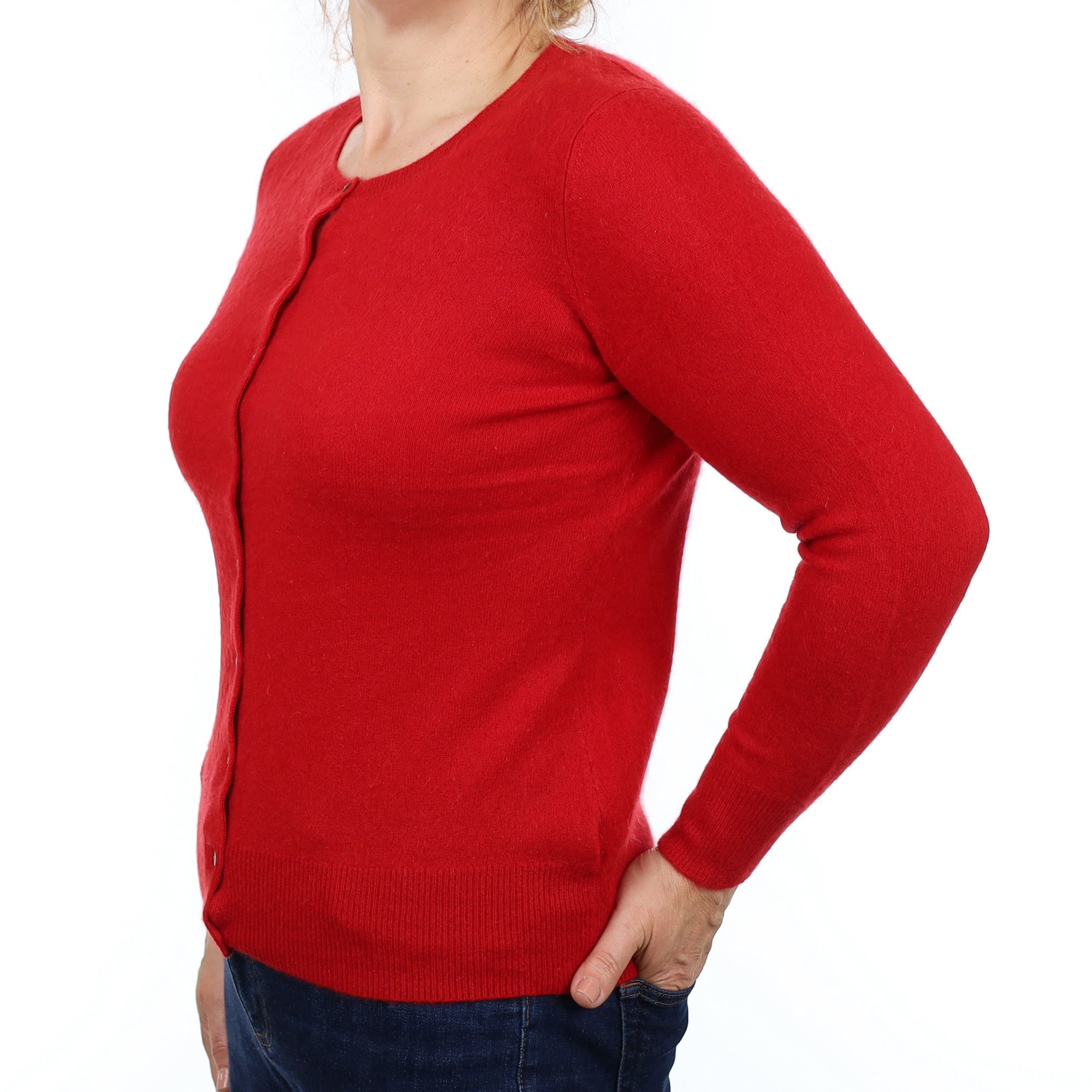 Spanish Red Cashmere Crew Neck Cardigan Medium