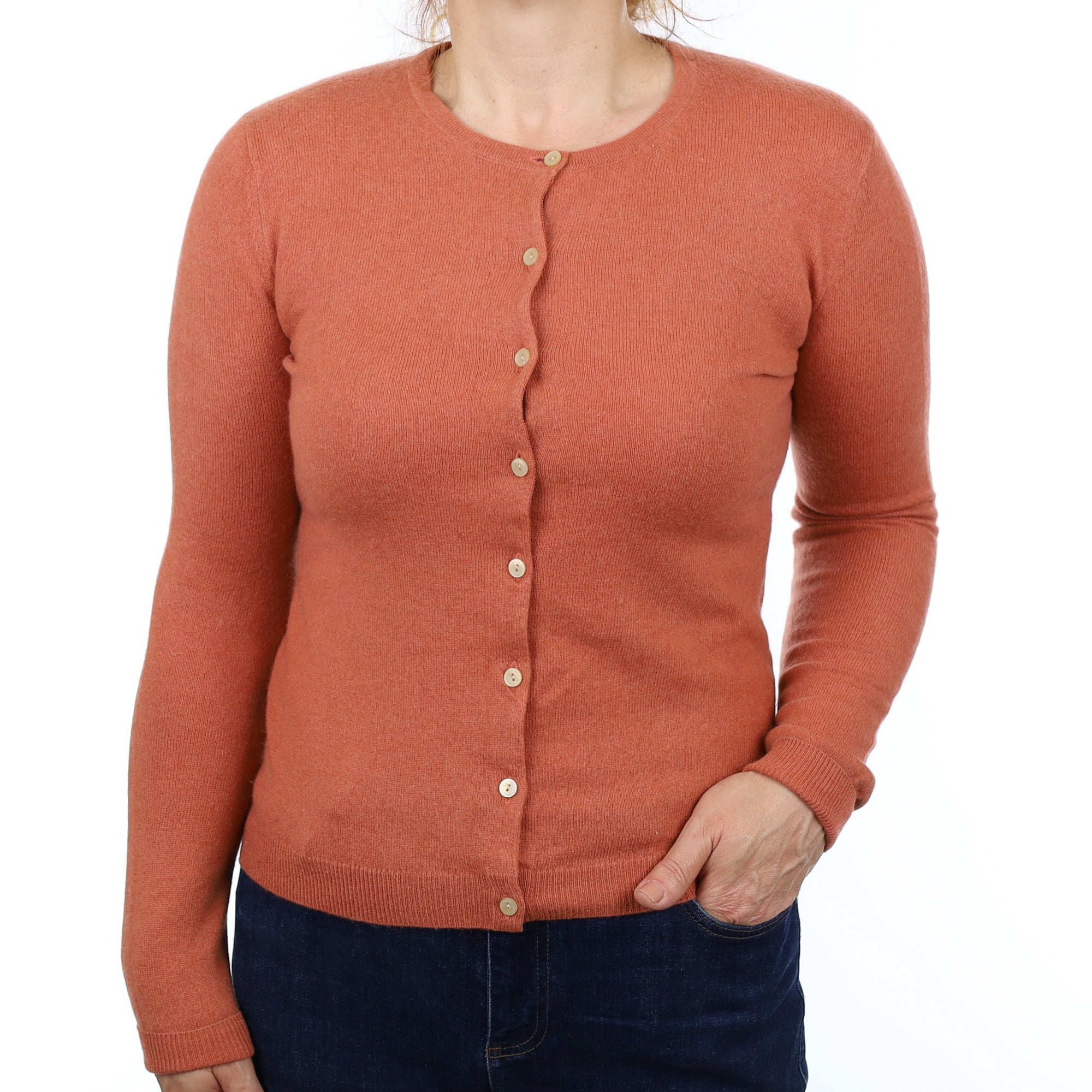 Terracotta Cashmere Crew Neck Cardigan Medium