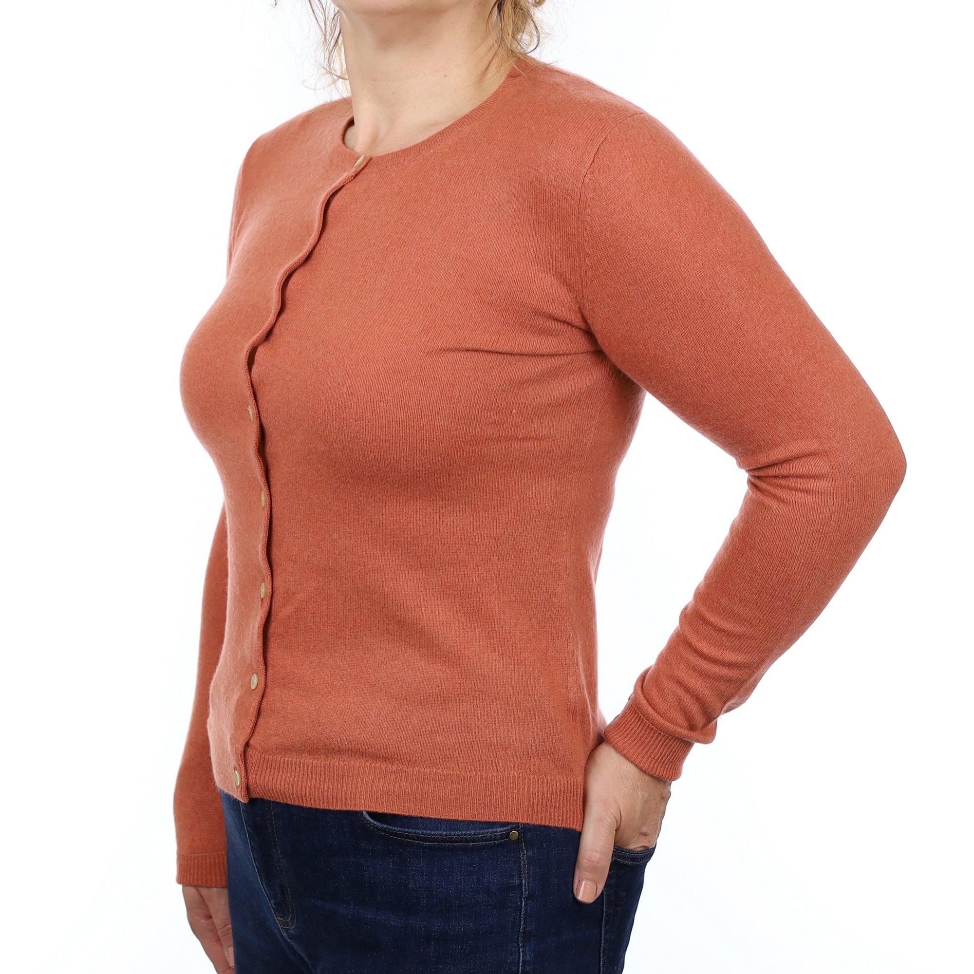 Terracotta Cashmere Crew Neck Cardigan Medium