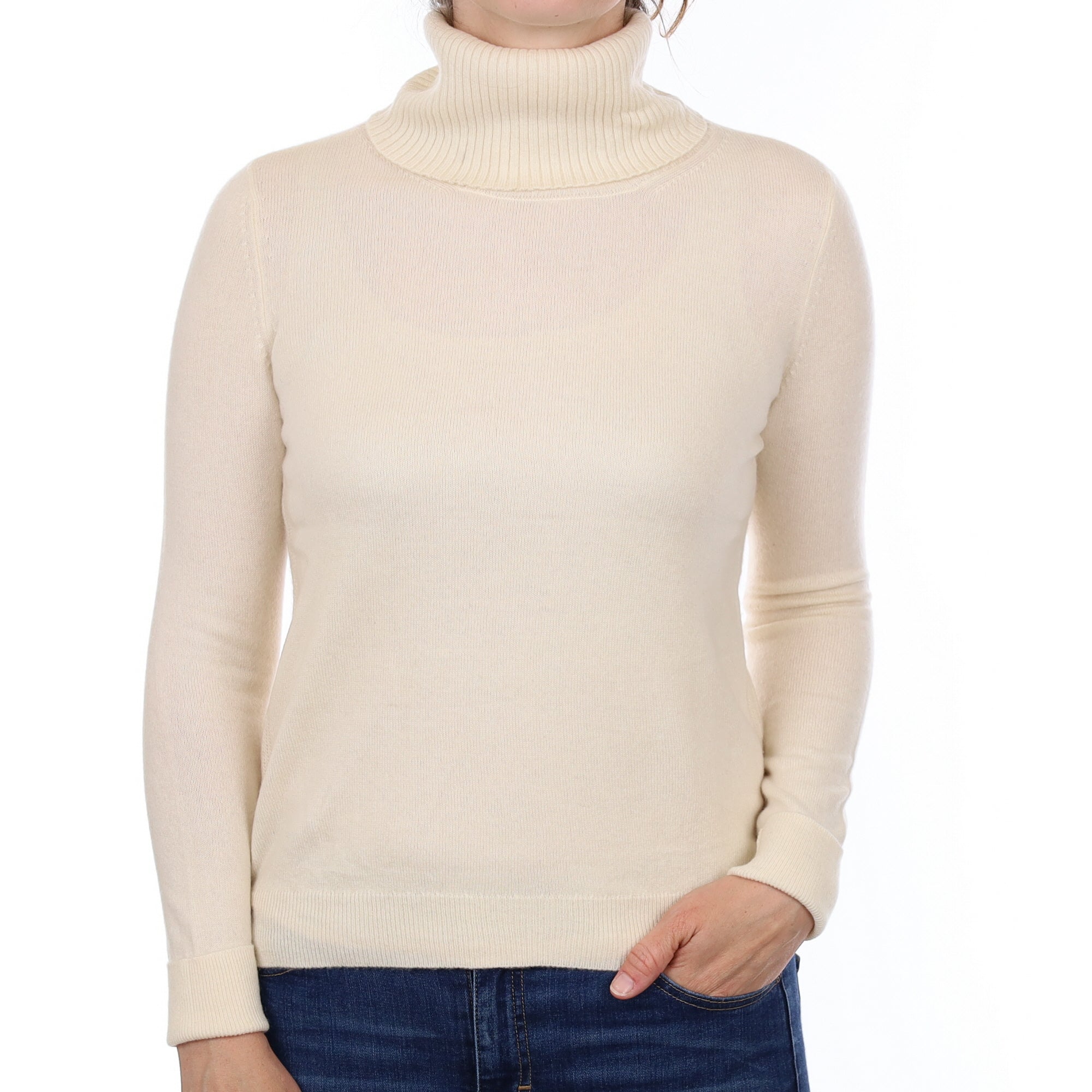 Vanilla Cream Cashmere Polo Neck Jumper Small