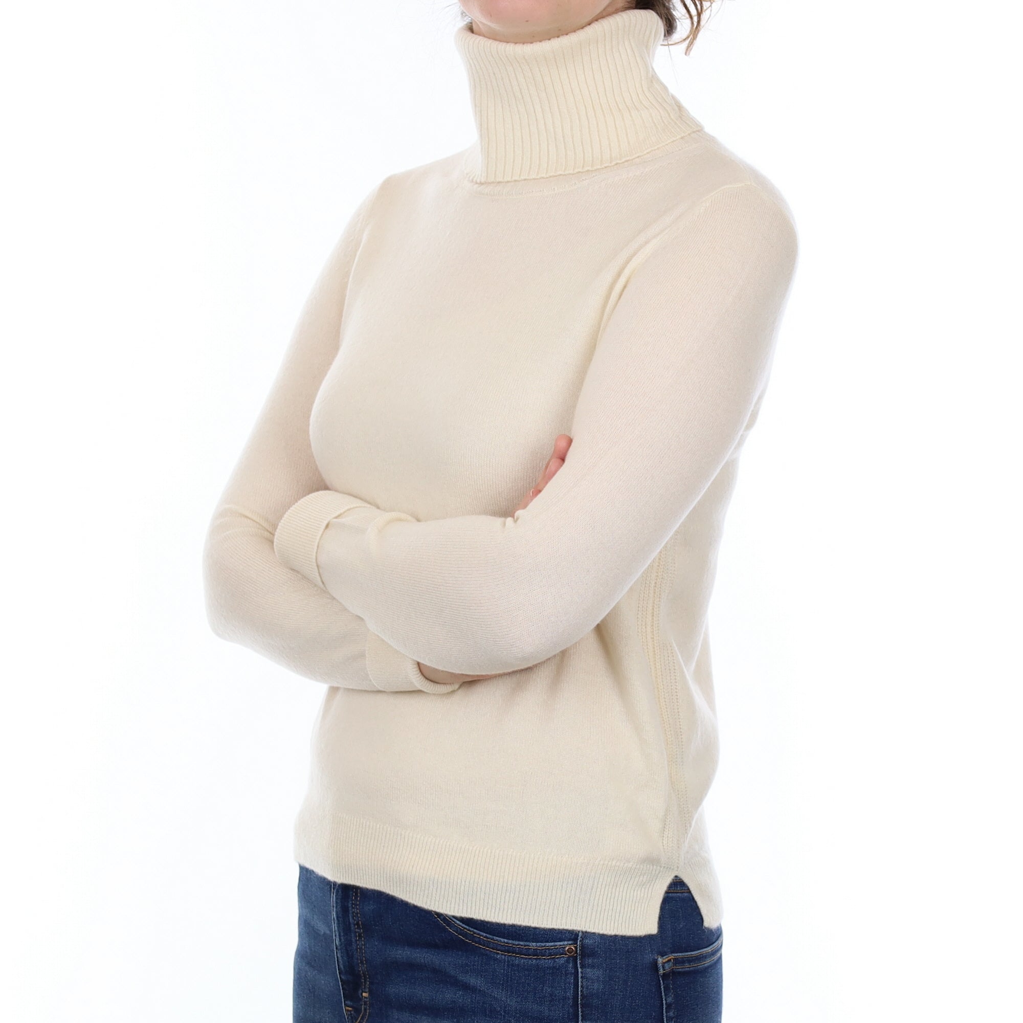 Vanilla Cream Cashmere Polo Neck Jumper Small