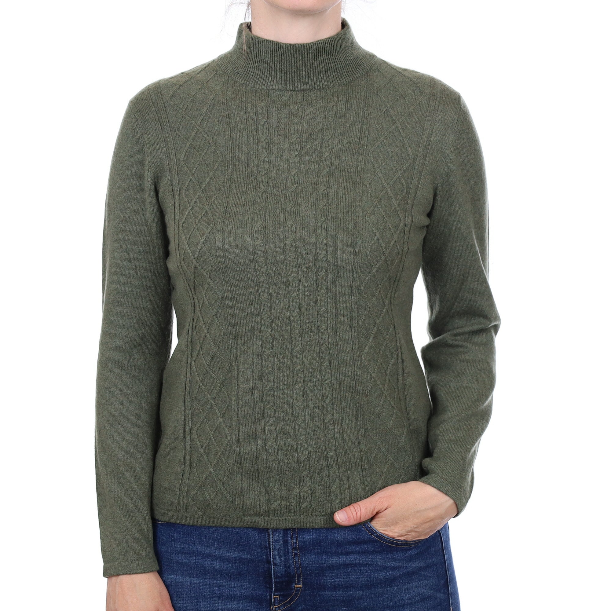 Spruce Green Textured Cashmere Turtleneck Jumper Small