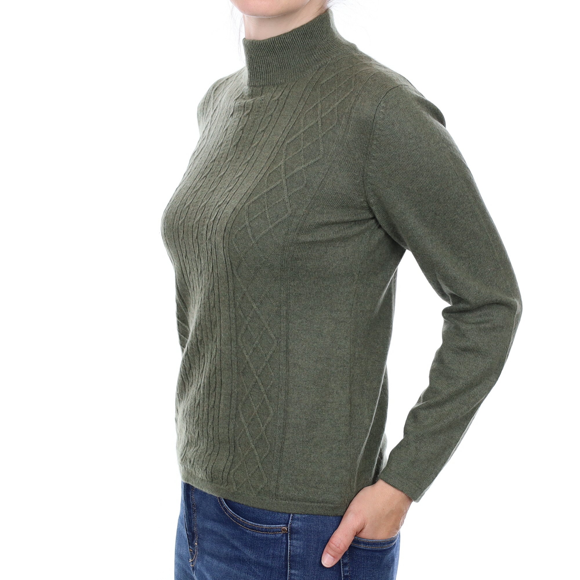 Spruce Green Textured Cashmere Turtleneck Jumper Small