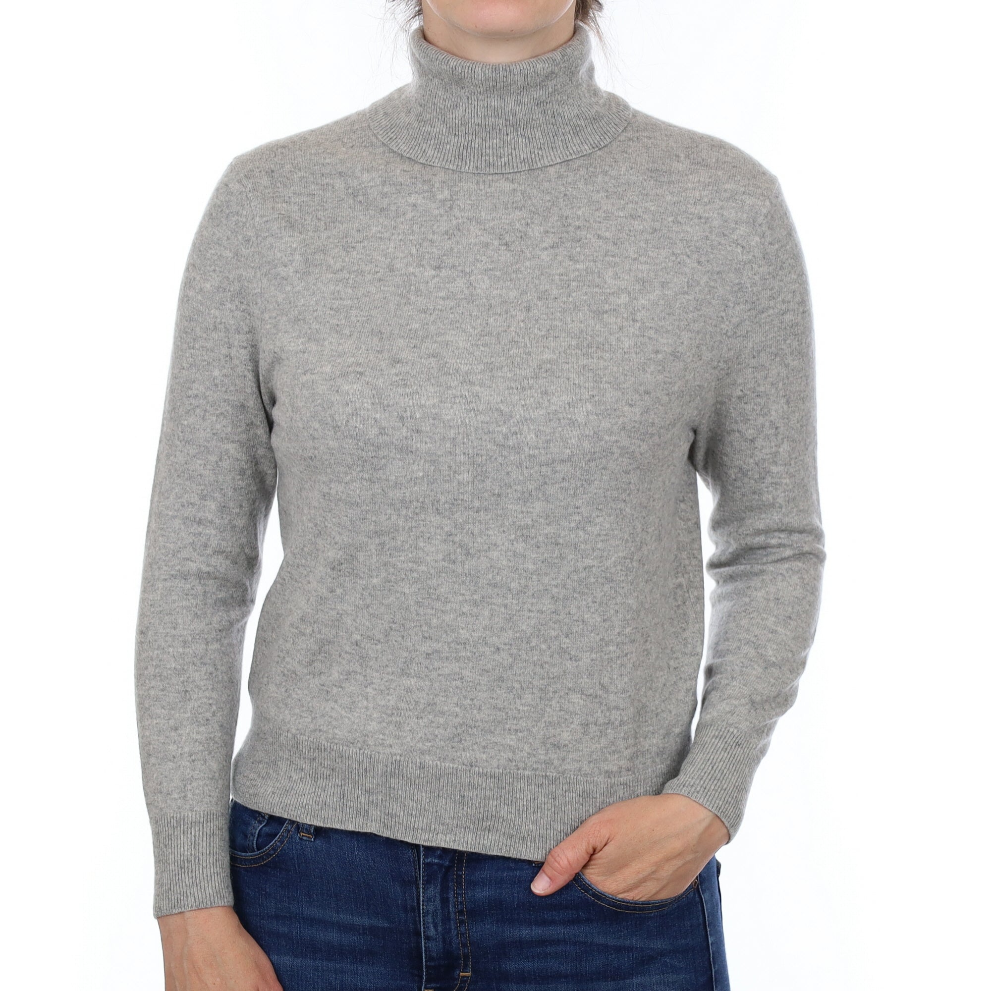 Smoke Grey Cashmere Polo Neck Jumper Small