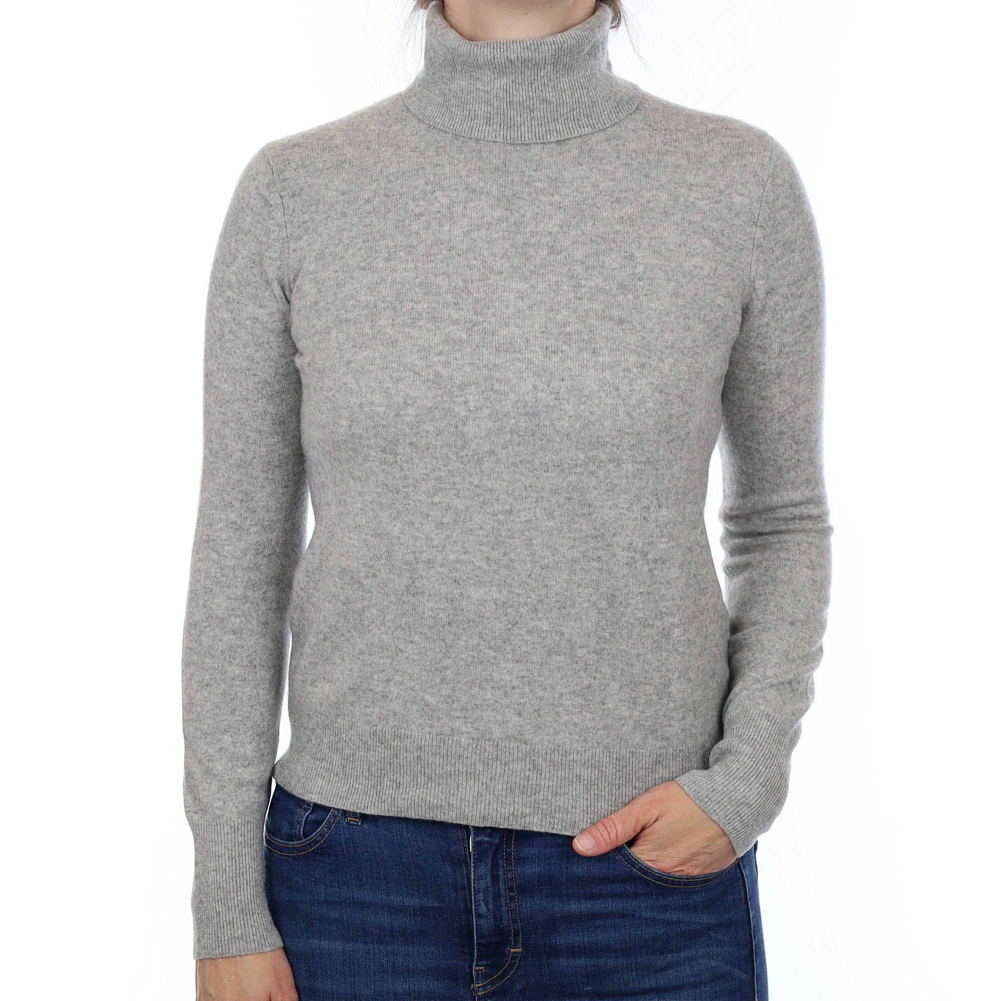 Smoke Grey Cashmere Polo Neck Jumper Small