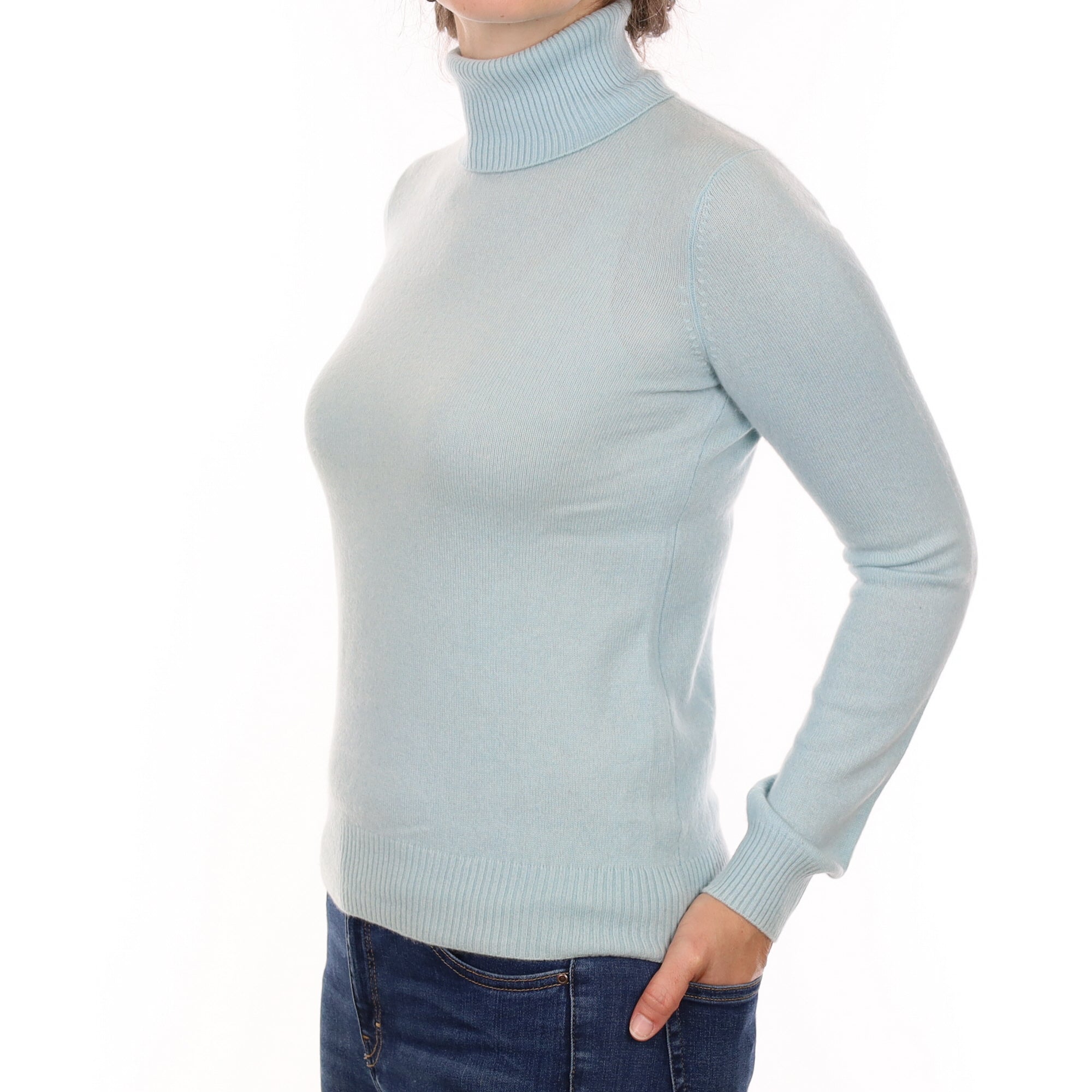 Opal Blue Cashmere Polo Neck Jumper Small