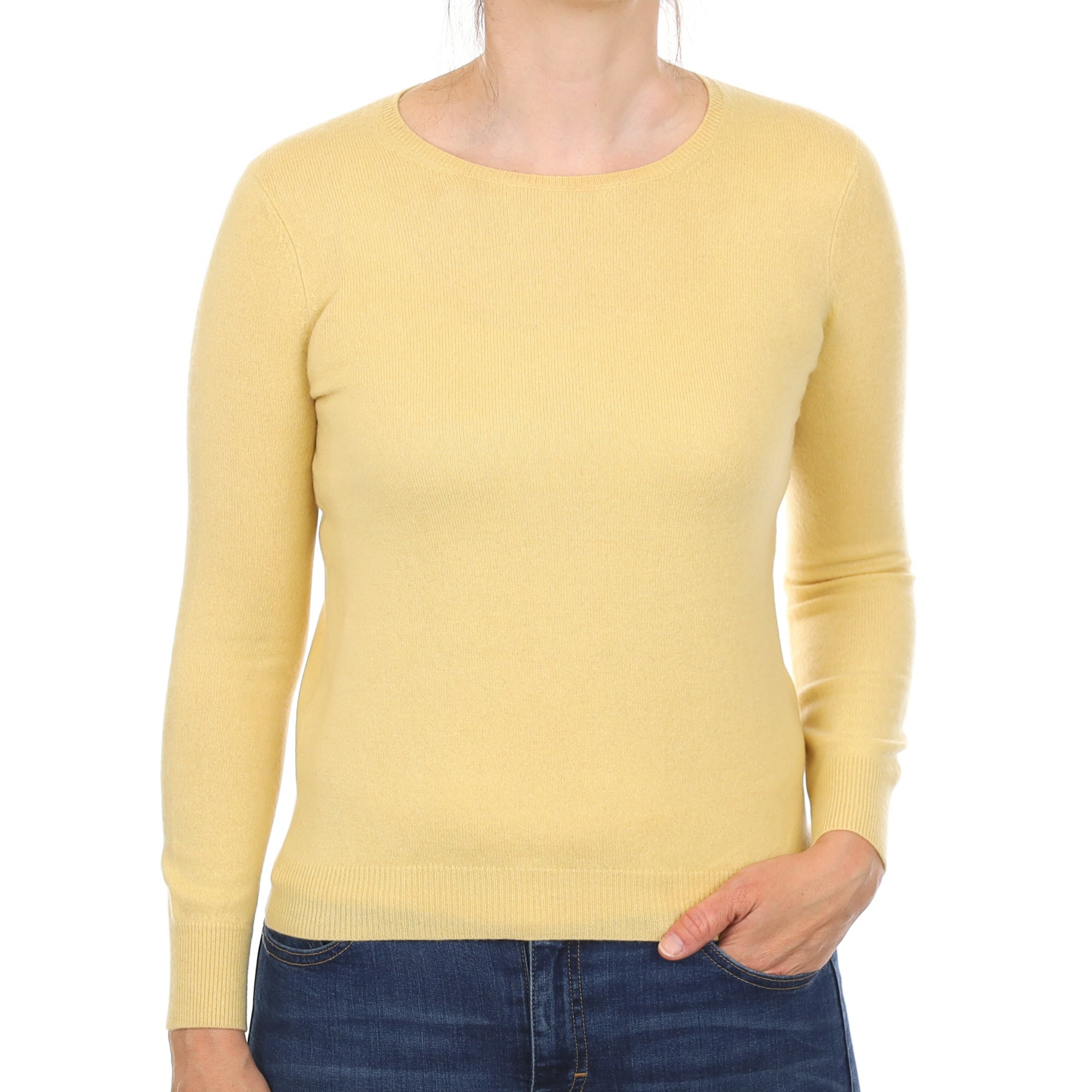 Custard Yellow Cashmere Crew Neck Jumper Small