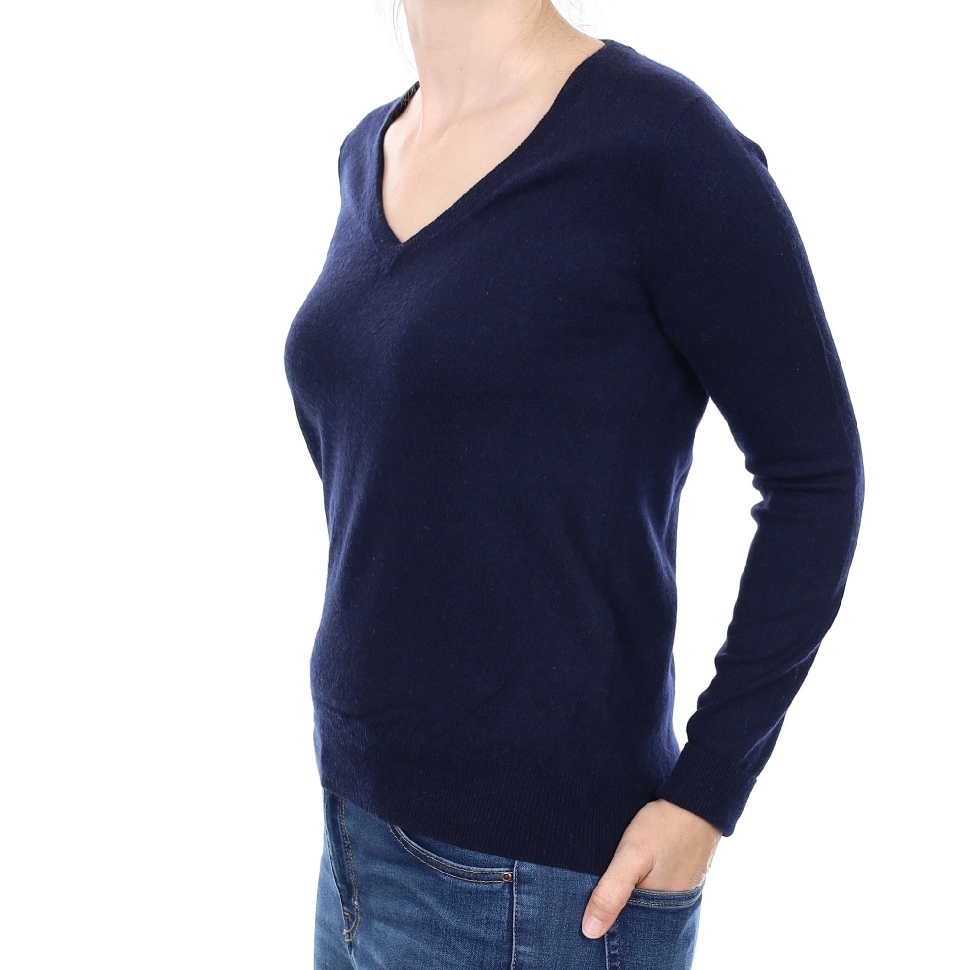 Navy Blue Cashmere V Neck Jumper Small