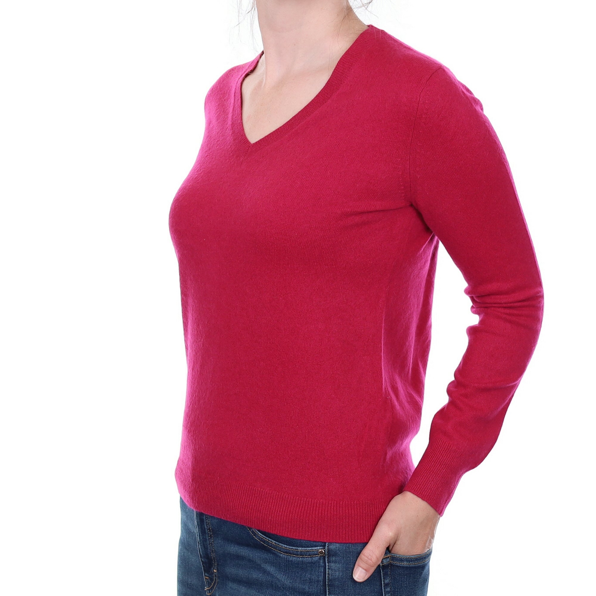 Cherry Pink Cashmere V Neck Jumper Small