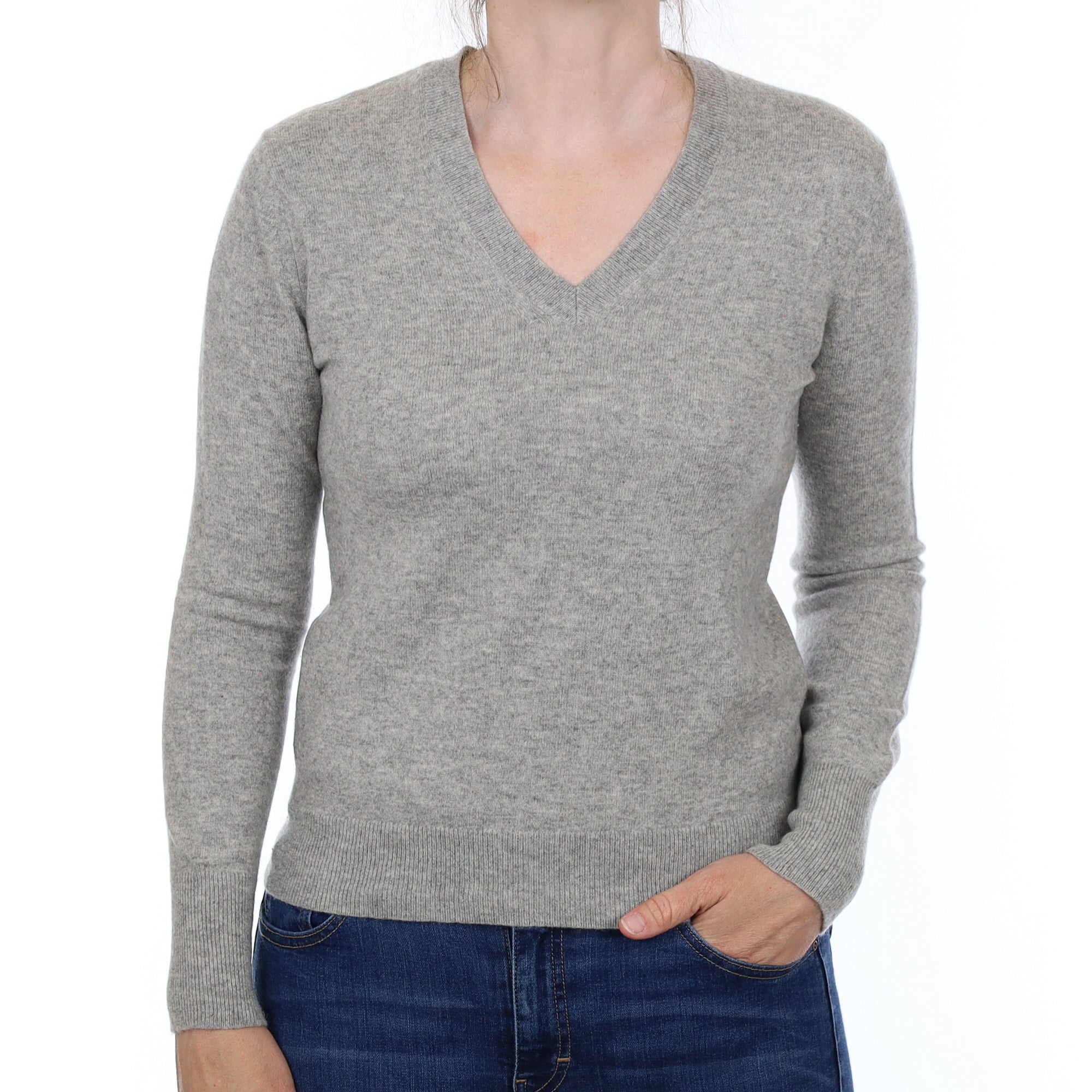 Smoke Grey Cashmere V Neck Jumper Small