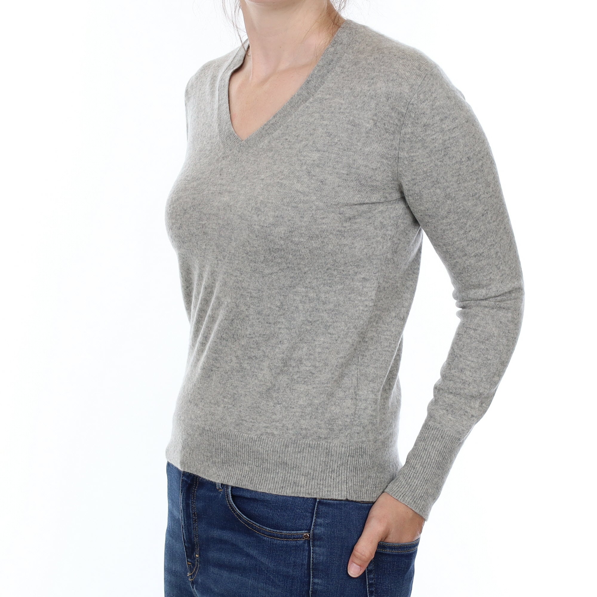 Smoke Grey Cashmere V Neck Jumper Small