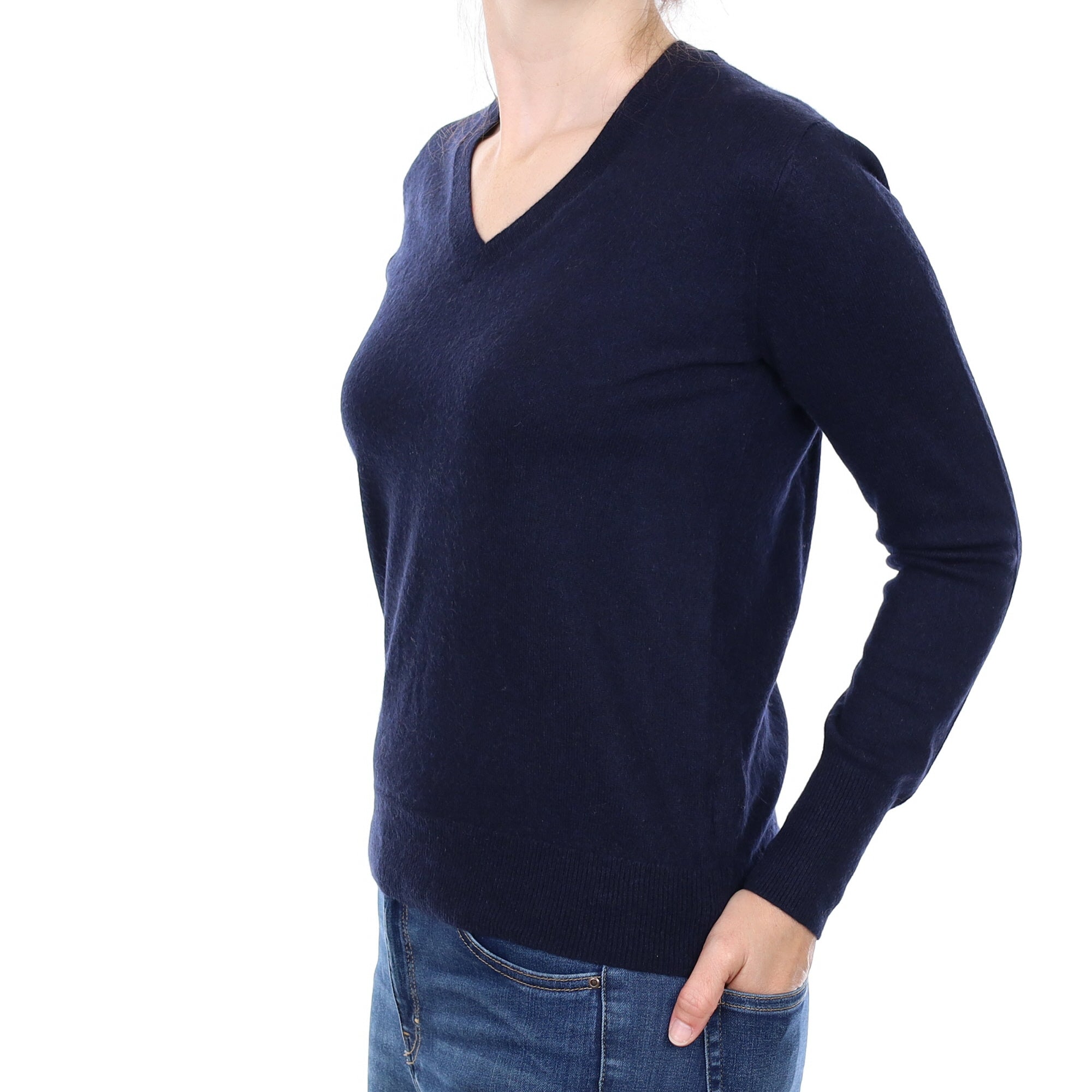 Navy Blue Cashmere V Neck Jumper Small