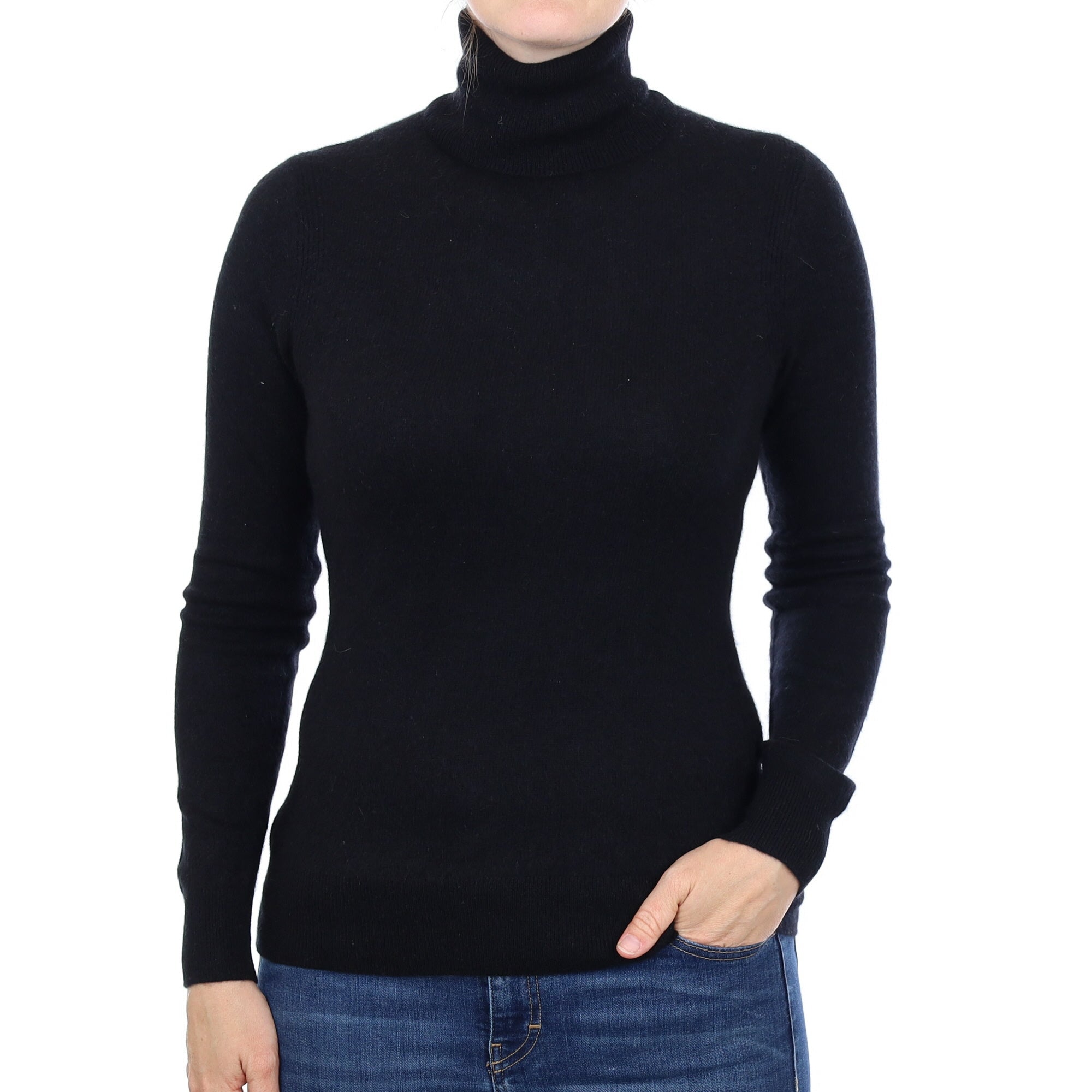 Black Cashmere Polo Neck Jumper Small