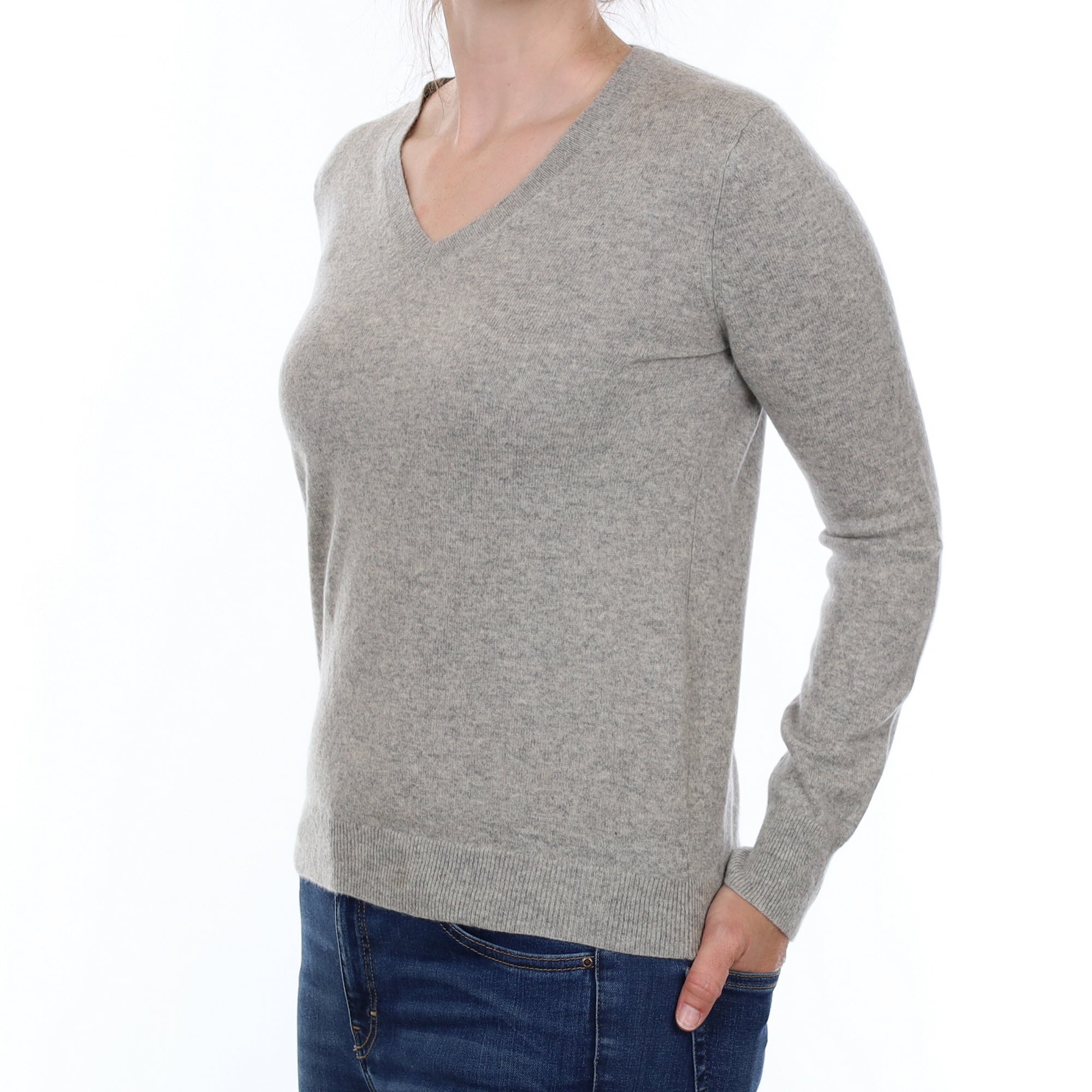 Mist Grey Cashmere V Neck Jumper Small