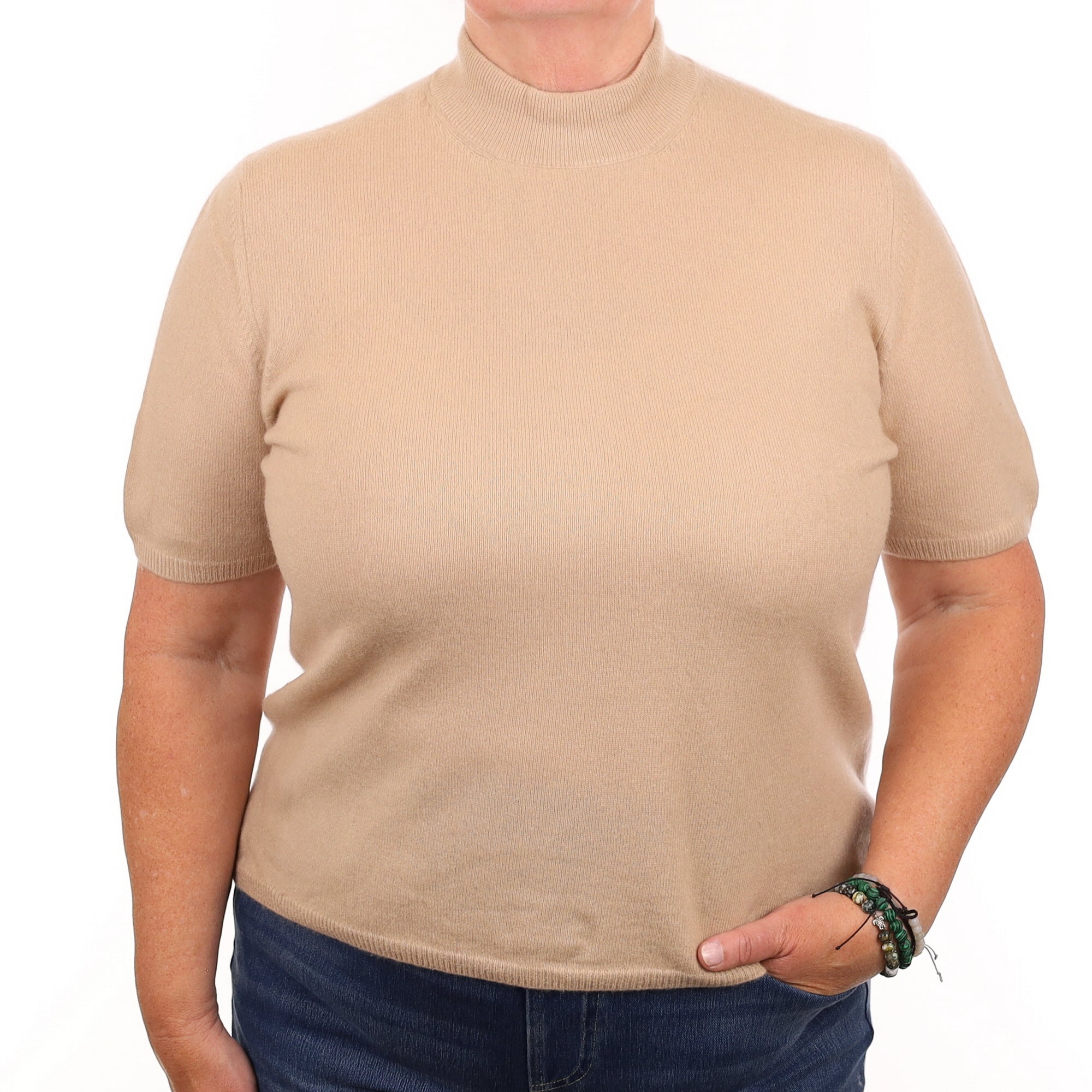 Pale Fawn Cashmere Short Sleeve Turtleneck Jumper Extra Large