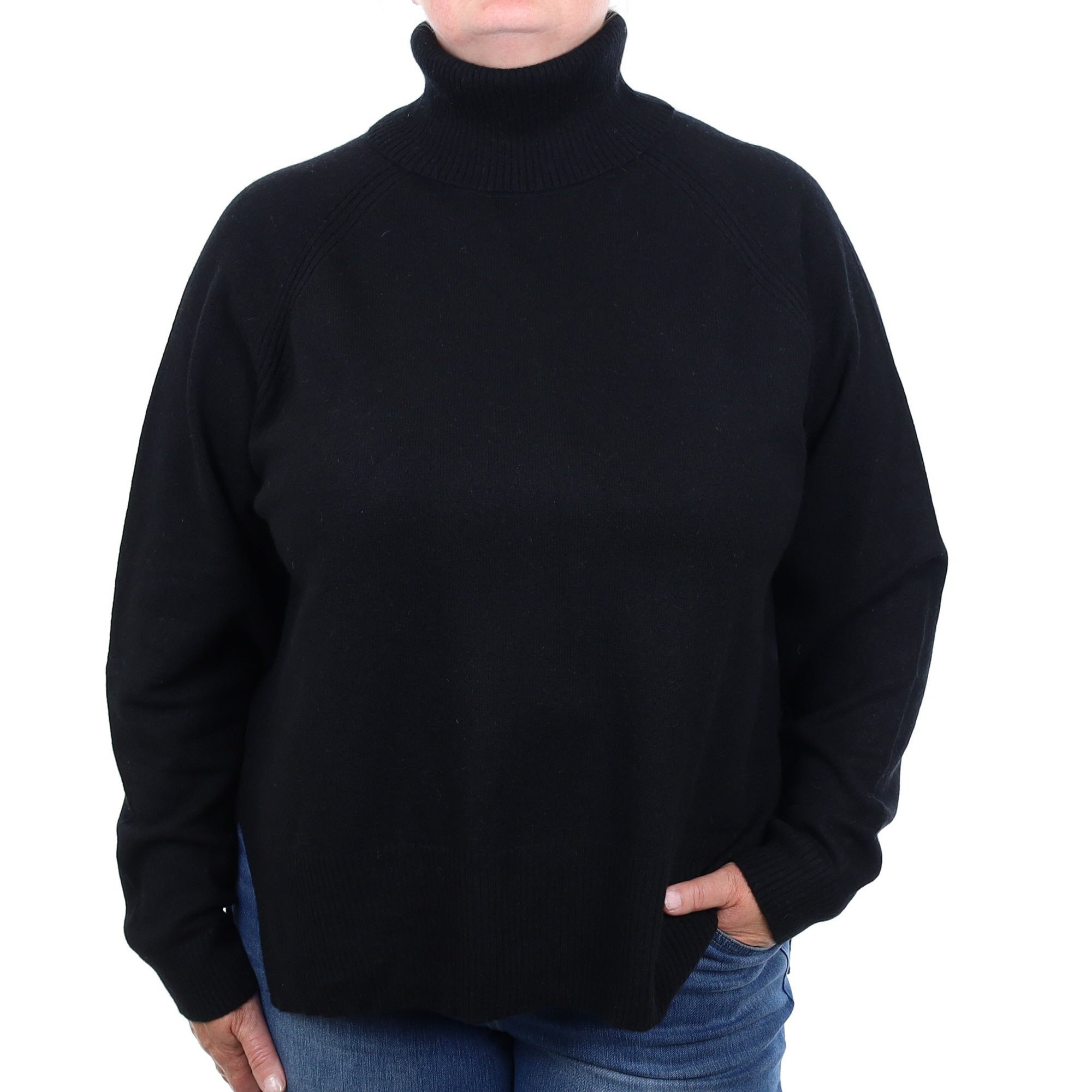 Black Cashmere Boxy Polo Neck Jumper Extra Large