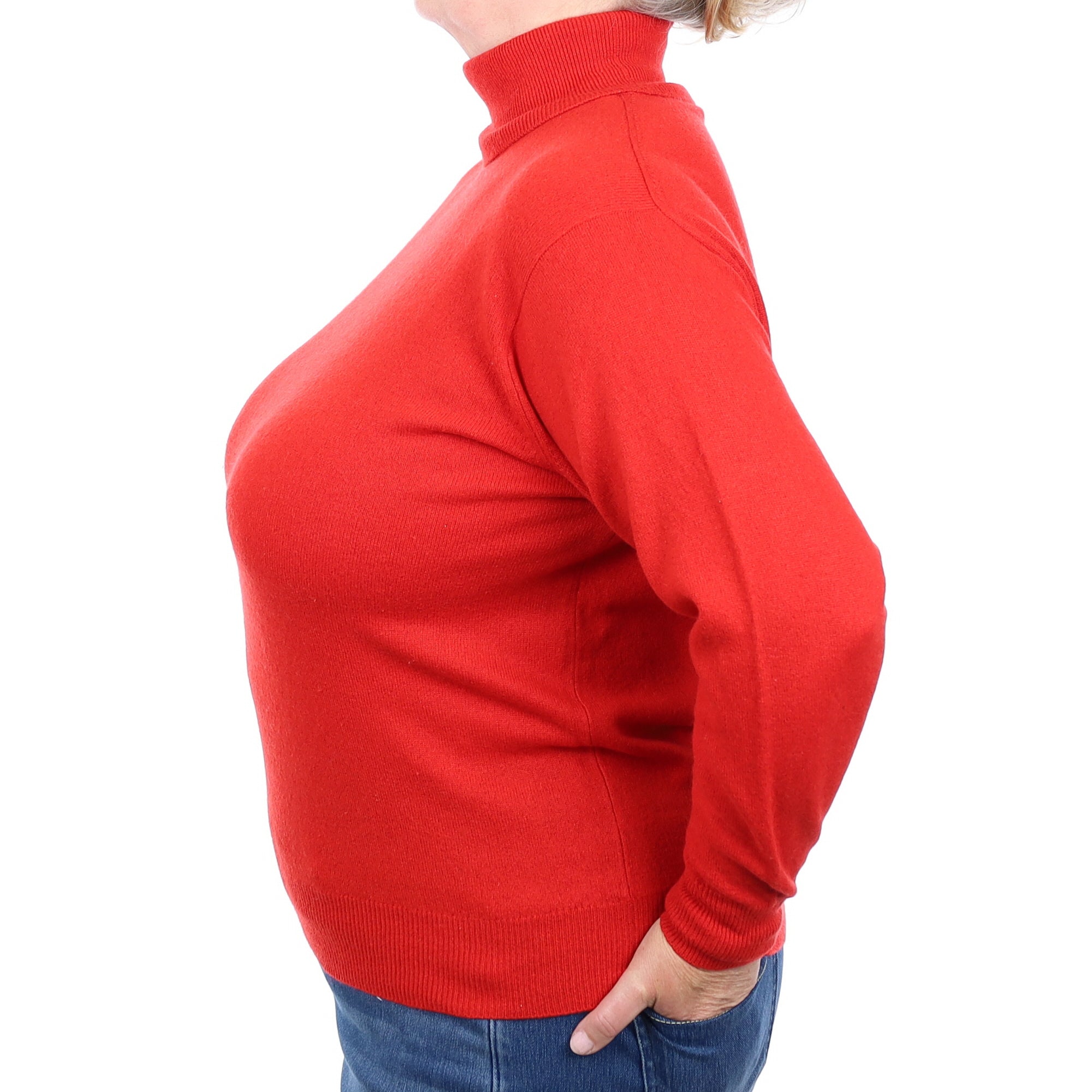 Tomato Red Cashmere Polo Neck Jumper Extra Large