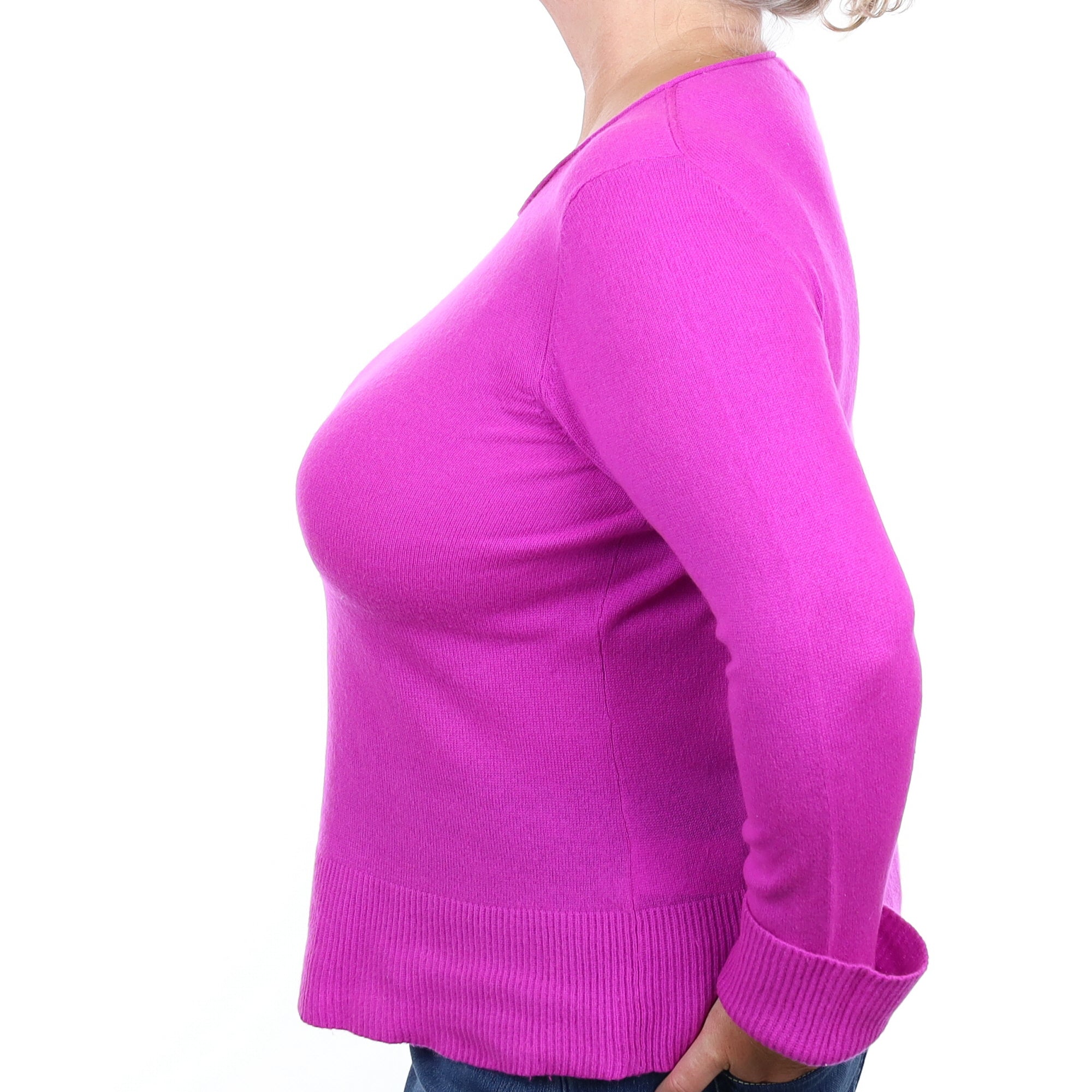 Bright Magenta Pink Cashmere Crew Neck Jumper Extra Large