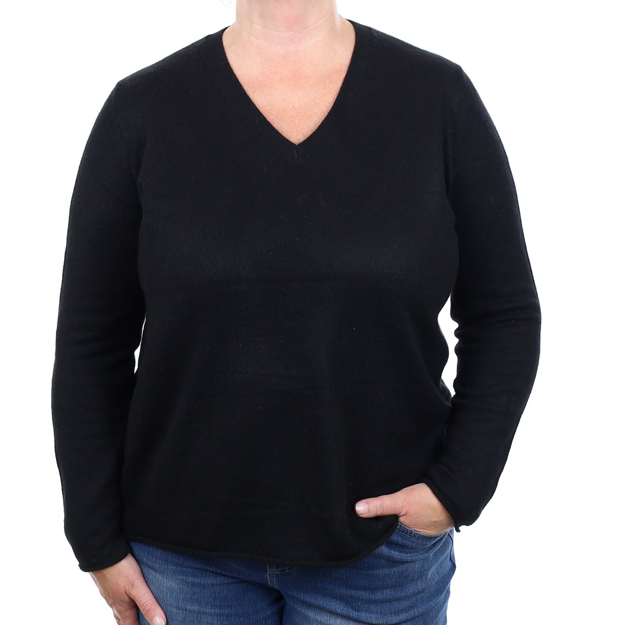 Black Cashmere V Neck Jumper Extra Large
