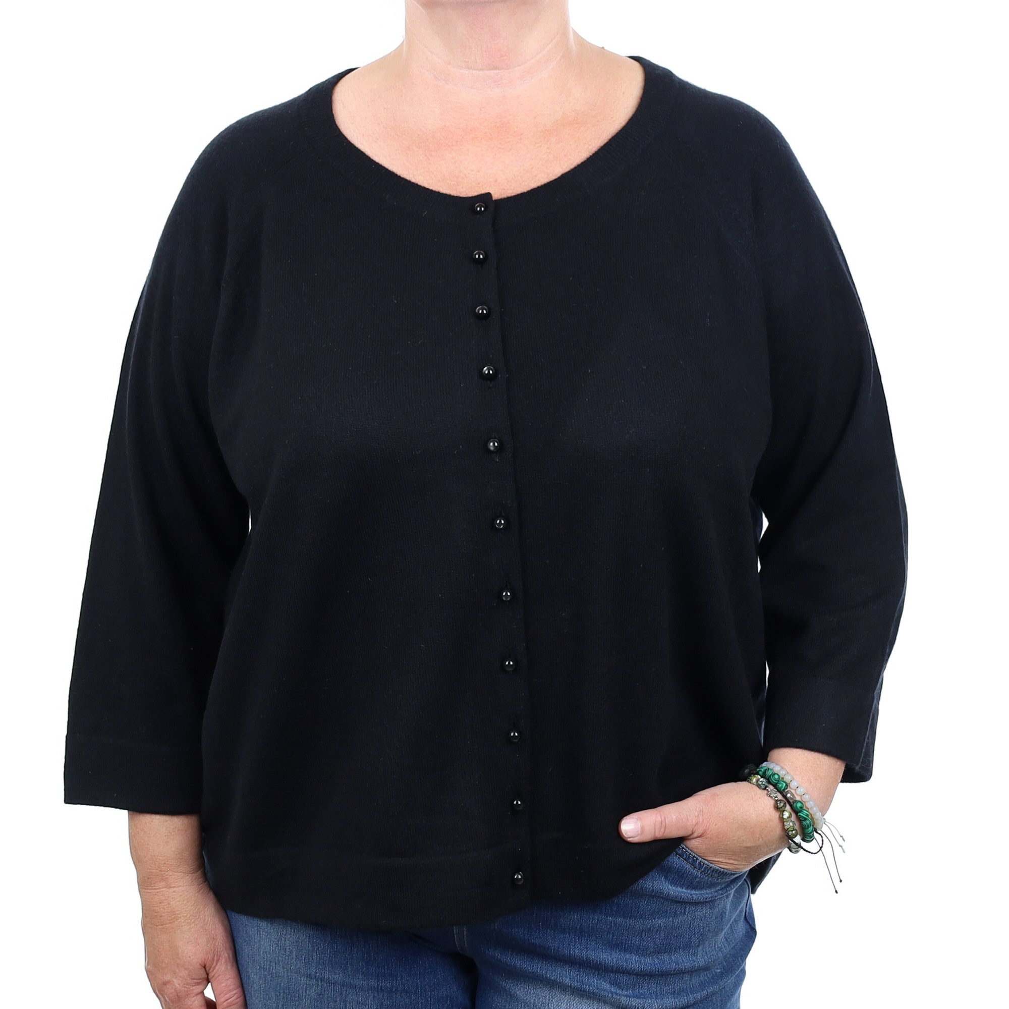 Black Cashmere Crew Neck Cardigan XXXL