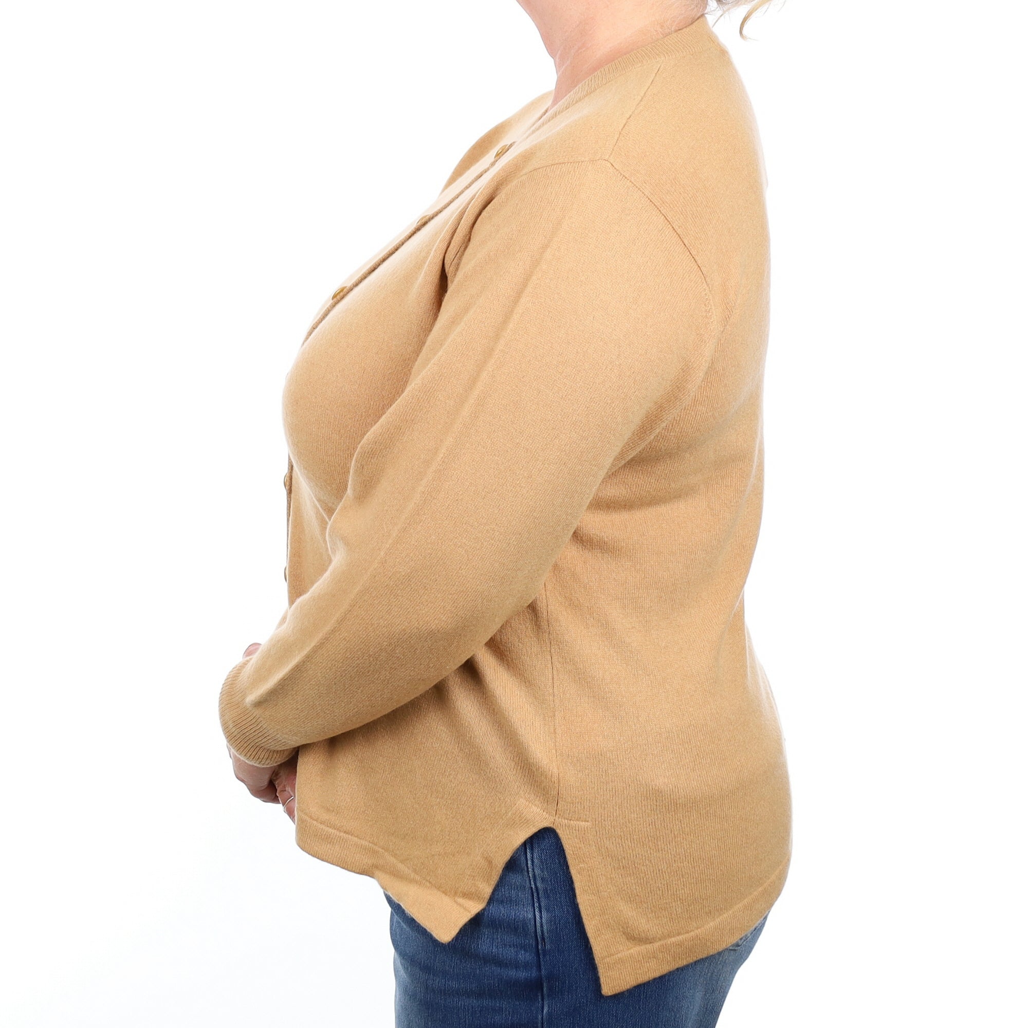 Caramel Brown Cashmere Crew Neck Cardigan Extra Large