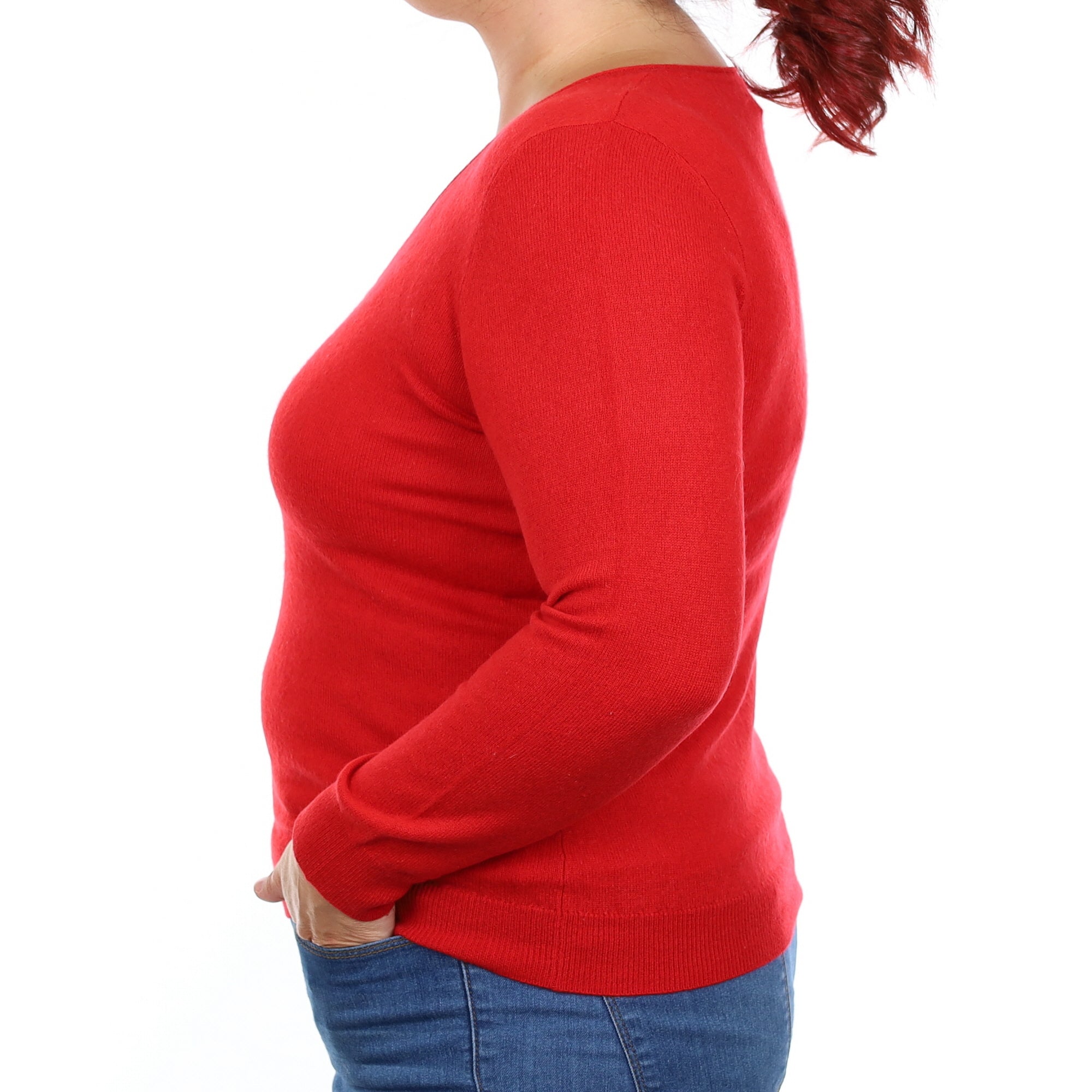 Scarlet Red Cashmere V Neck Jumper Large