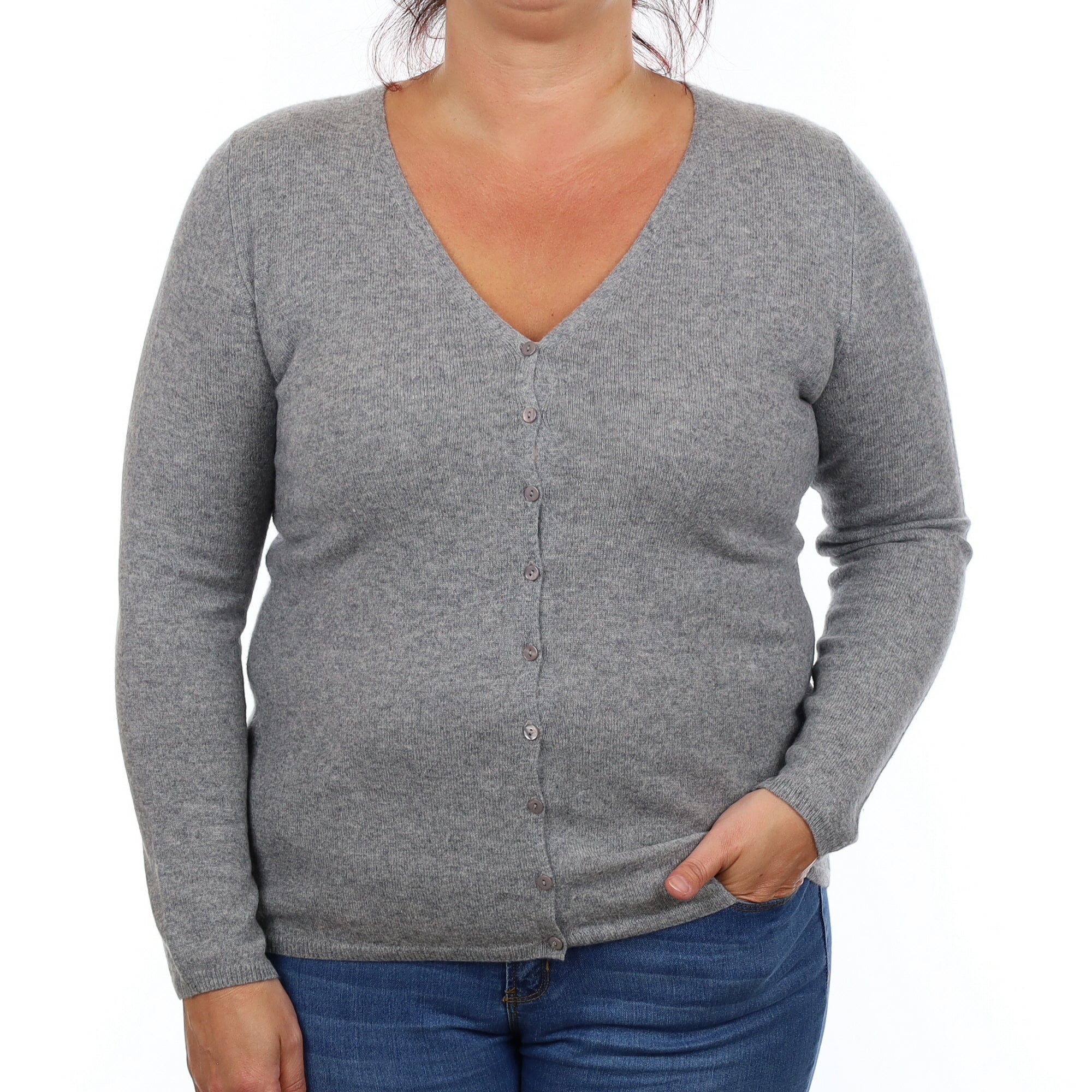 Ash Grey Cashmere V Neck Cardigan Large