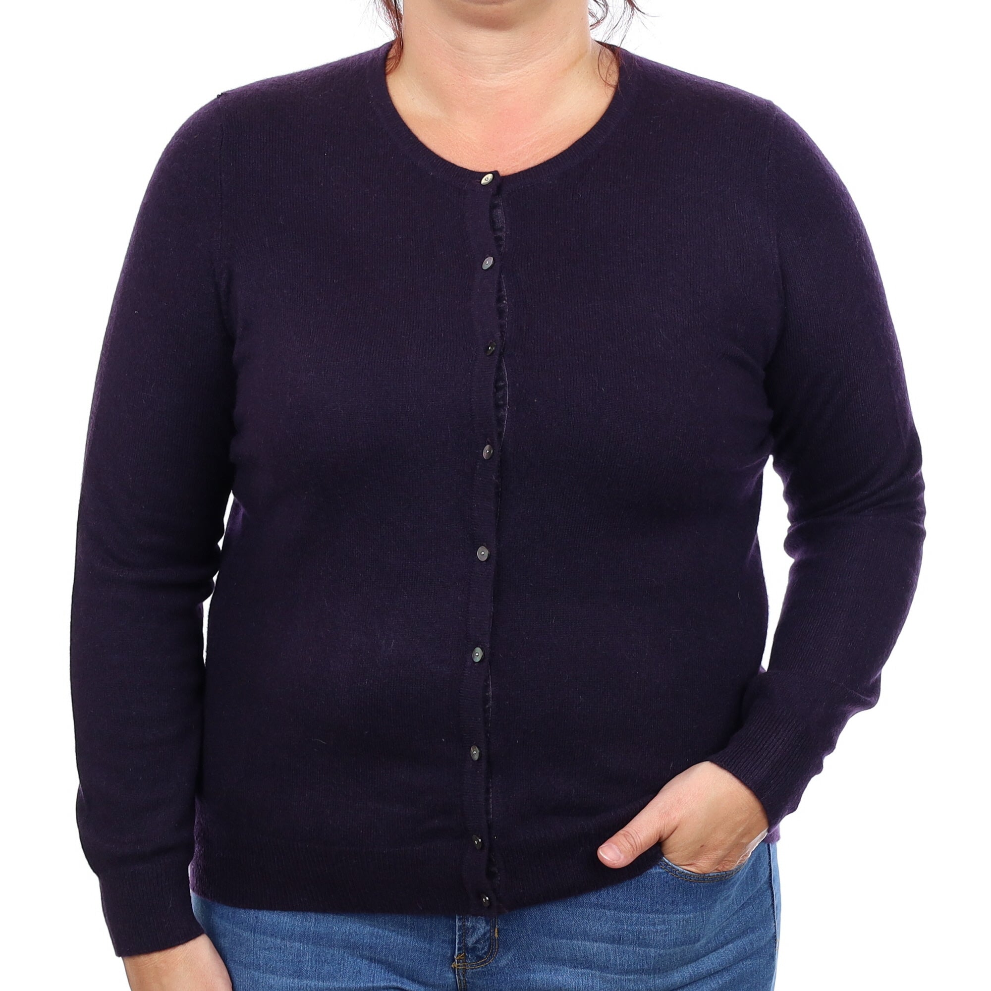 Blackberry Purple Cashmere Crew Neck Cardigan Large