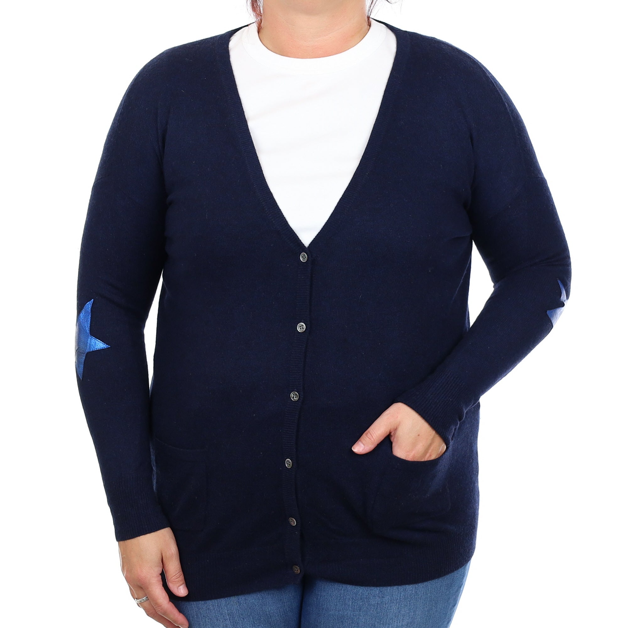 Wyse Navy Cashmere V Neck Cardigan With Pockets Large