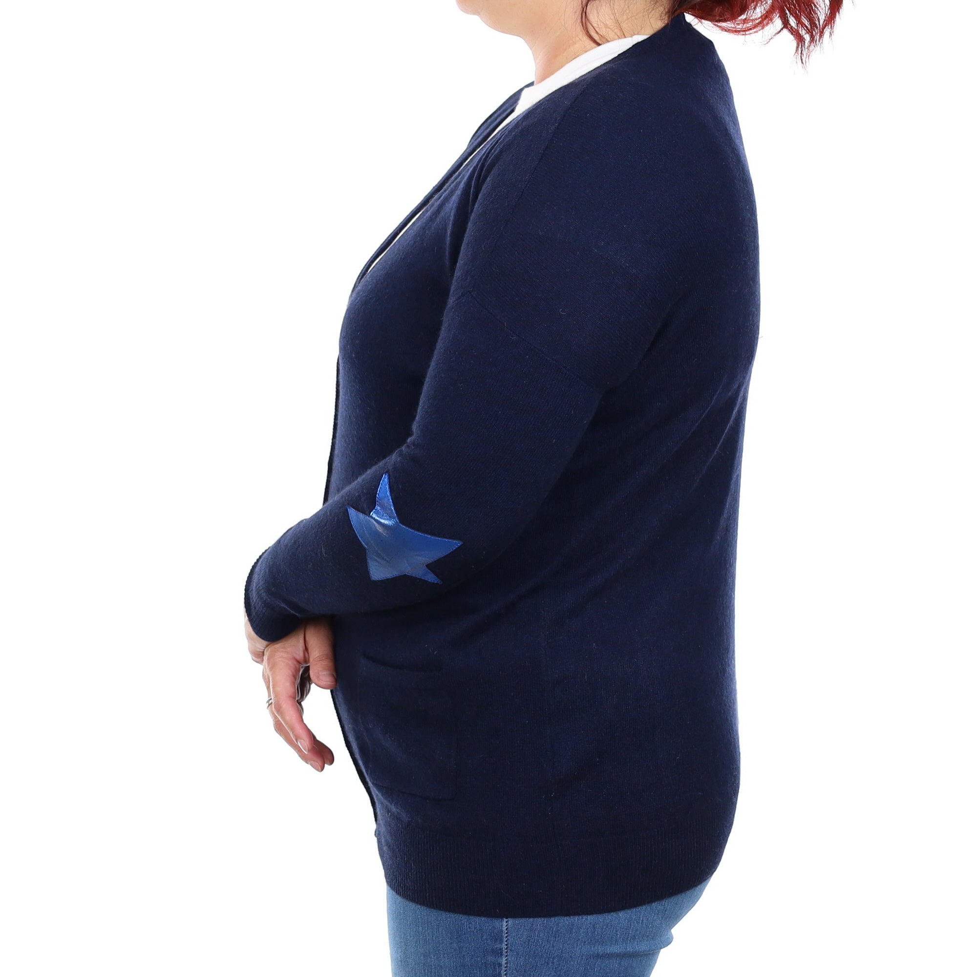 Wyse Navy Cashmere V Neck Cardigan With Pockets Large