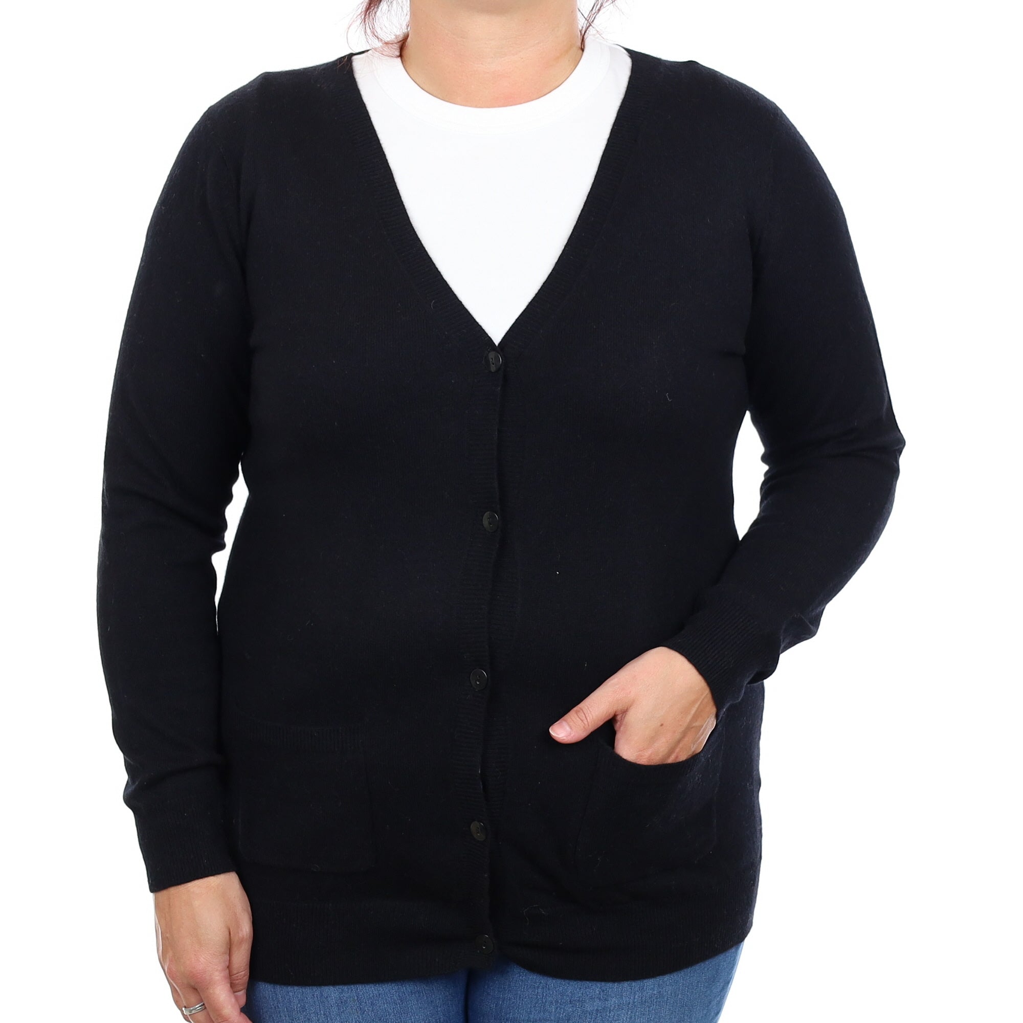 Black Cashmere V Neck Cardigan With Pockets Large