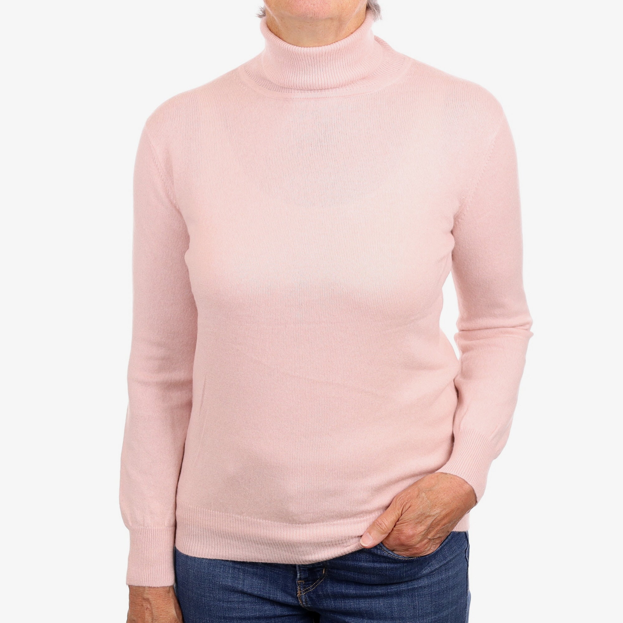 Shell Pink Cashmere Polo Neck Jumper Medium