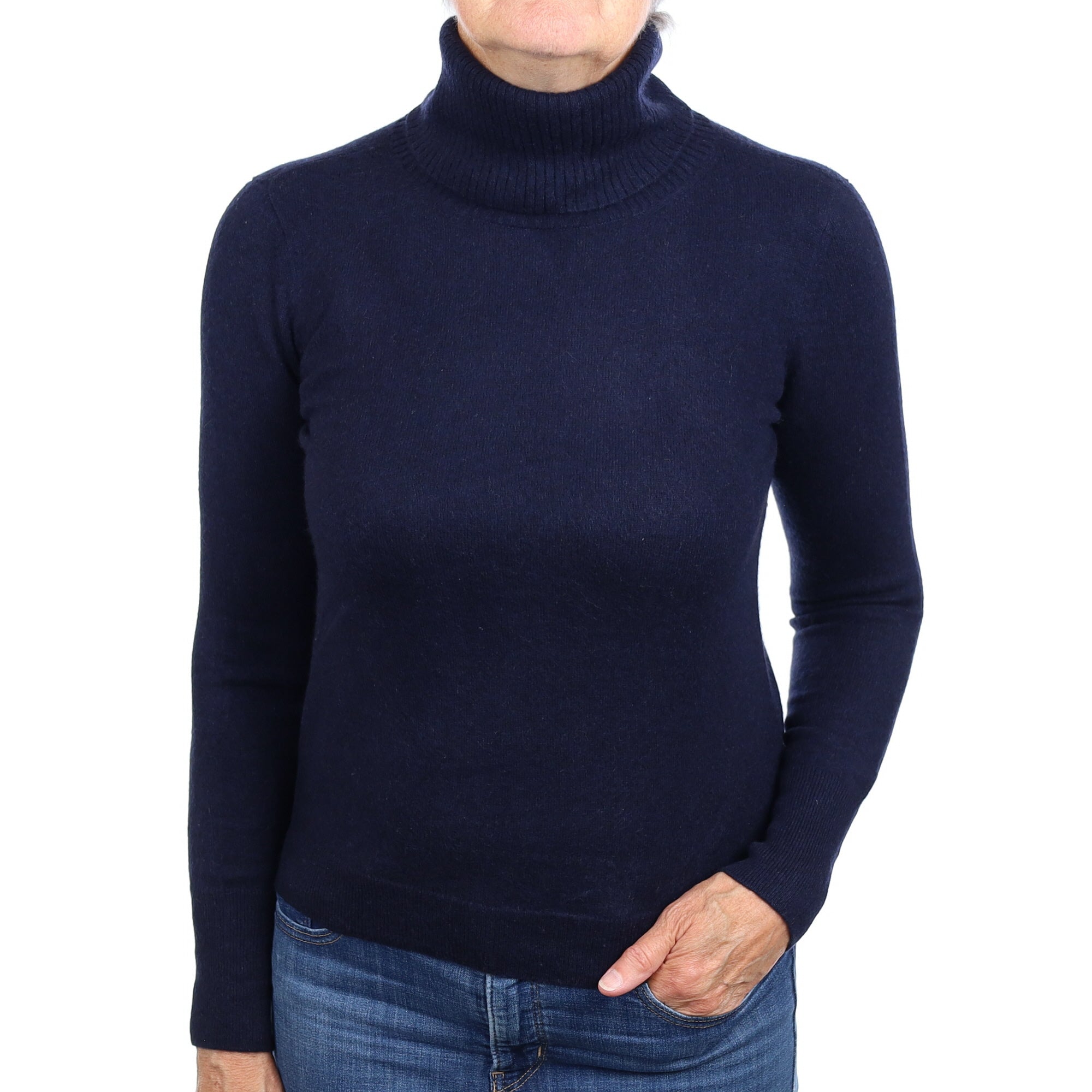 Navy Blue Cashmere Polo Neck Jumper Medium
