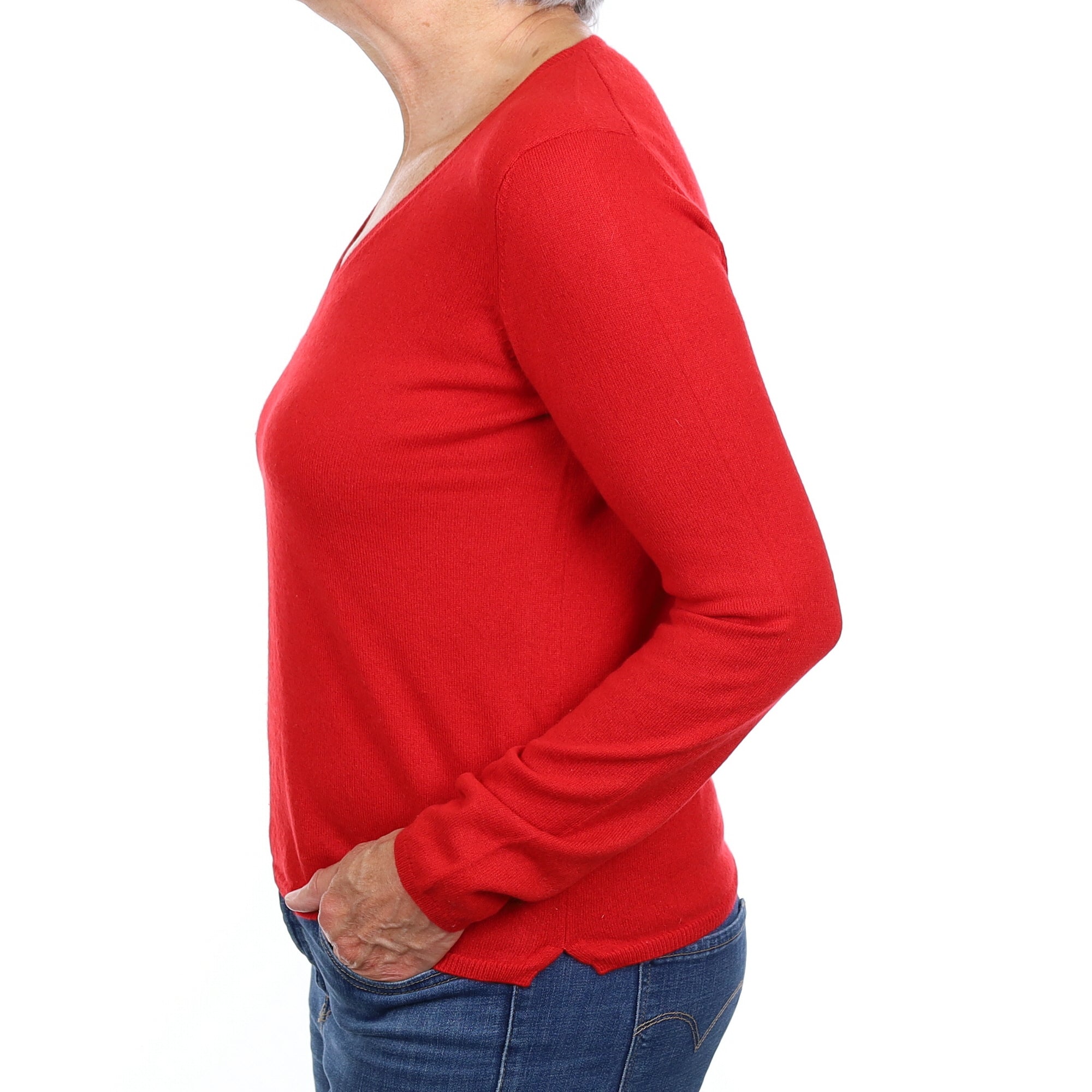 Scarlet Red Cashmere V Neck Jumper Medium