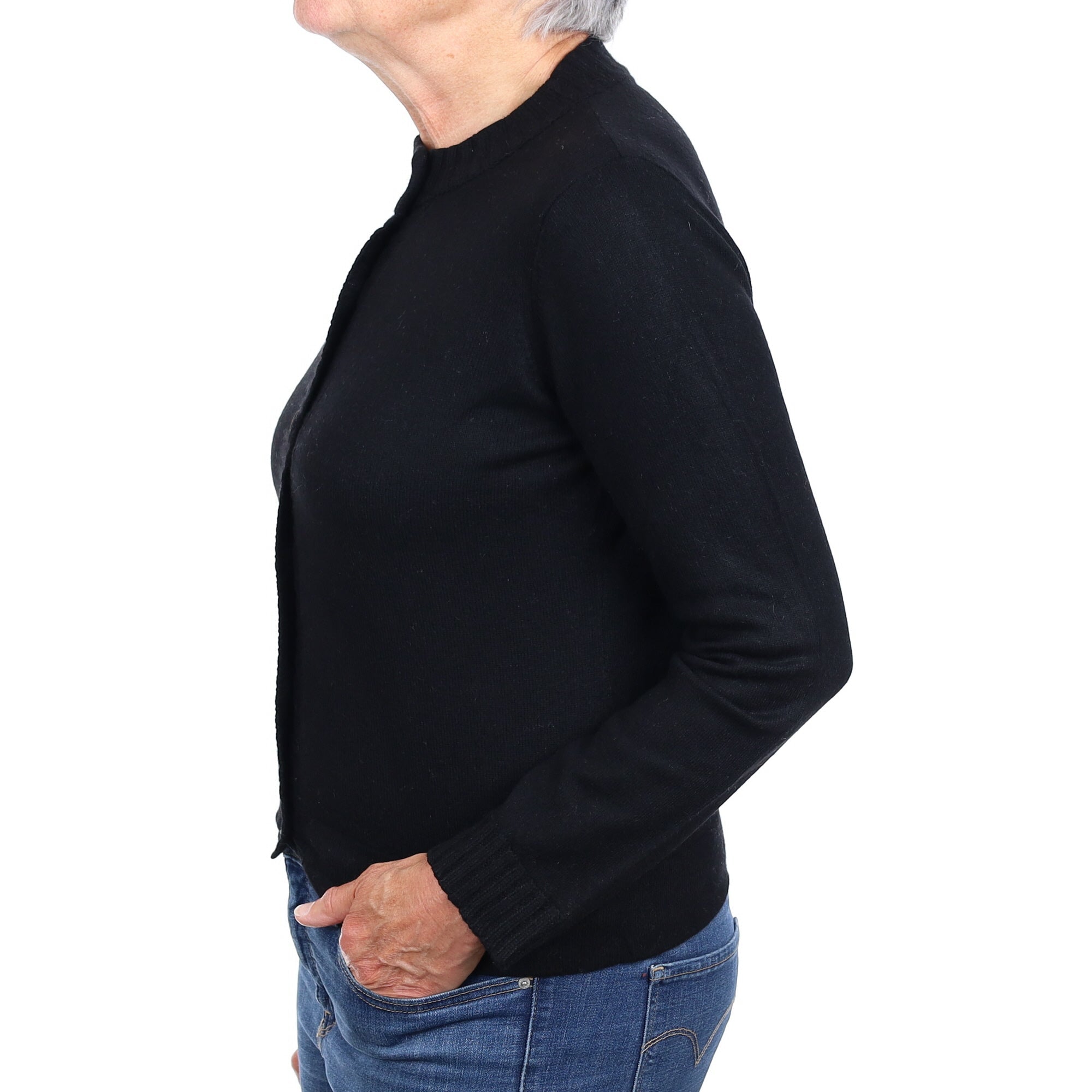 Black Cashmere High Crew Neck Cardigan Medium