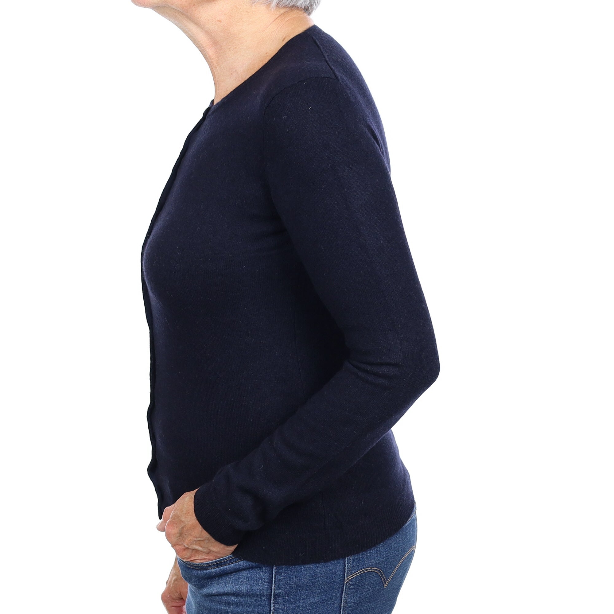 Dark Navy Cashmere Crew Neck Cardigan Medium
