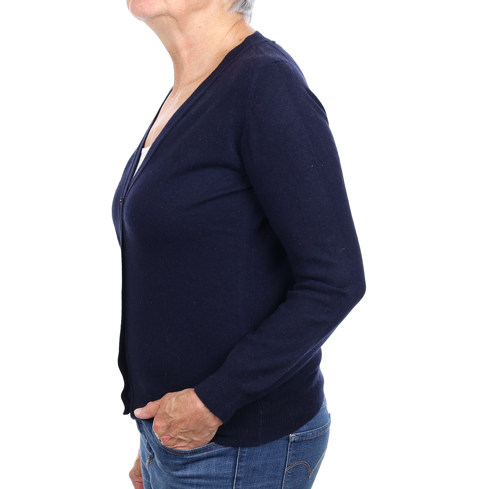 Scottish Navy Blue Cashmere V Neck Cardigan Medium
