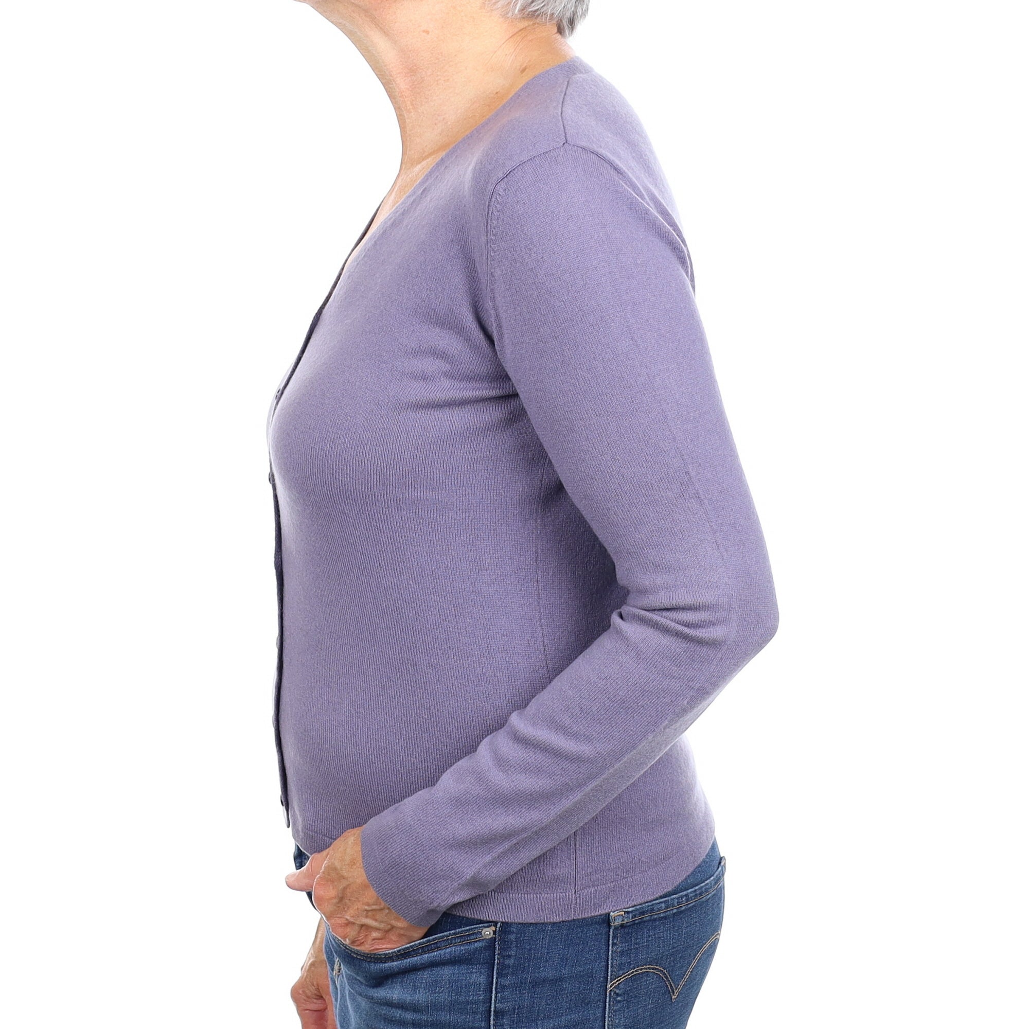 Dusky Lavender Cashmere V Neck Cardigan Medium