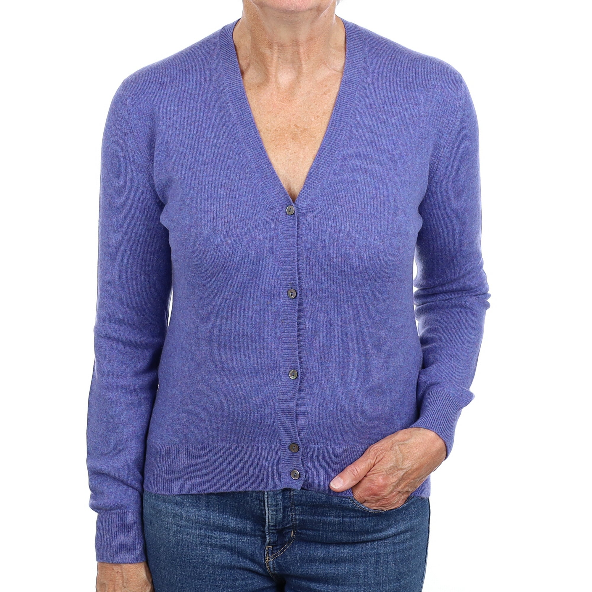 Scottish Amethyst Purple Cashmere V Neck Cardigan Medium