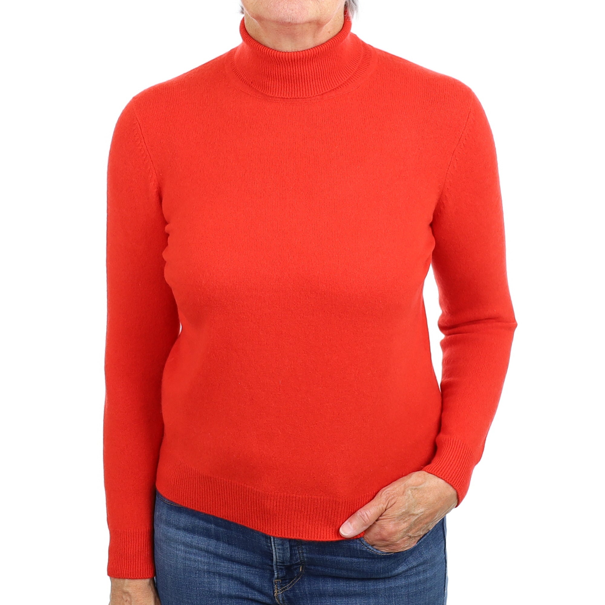 Vermillion Orange Cashmere Polo Neck Jumper Medium