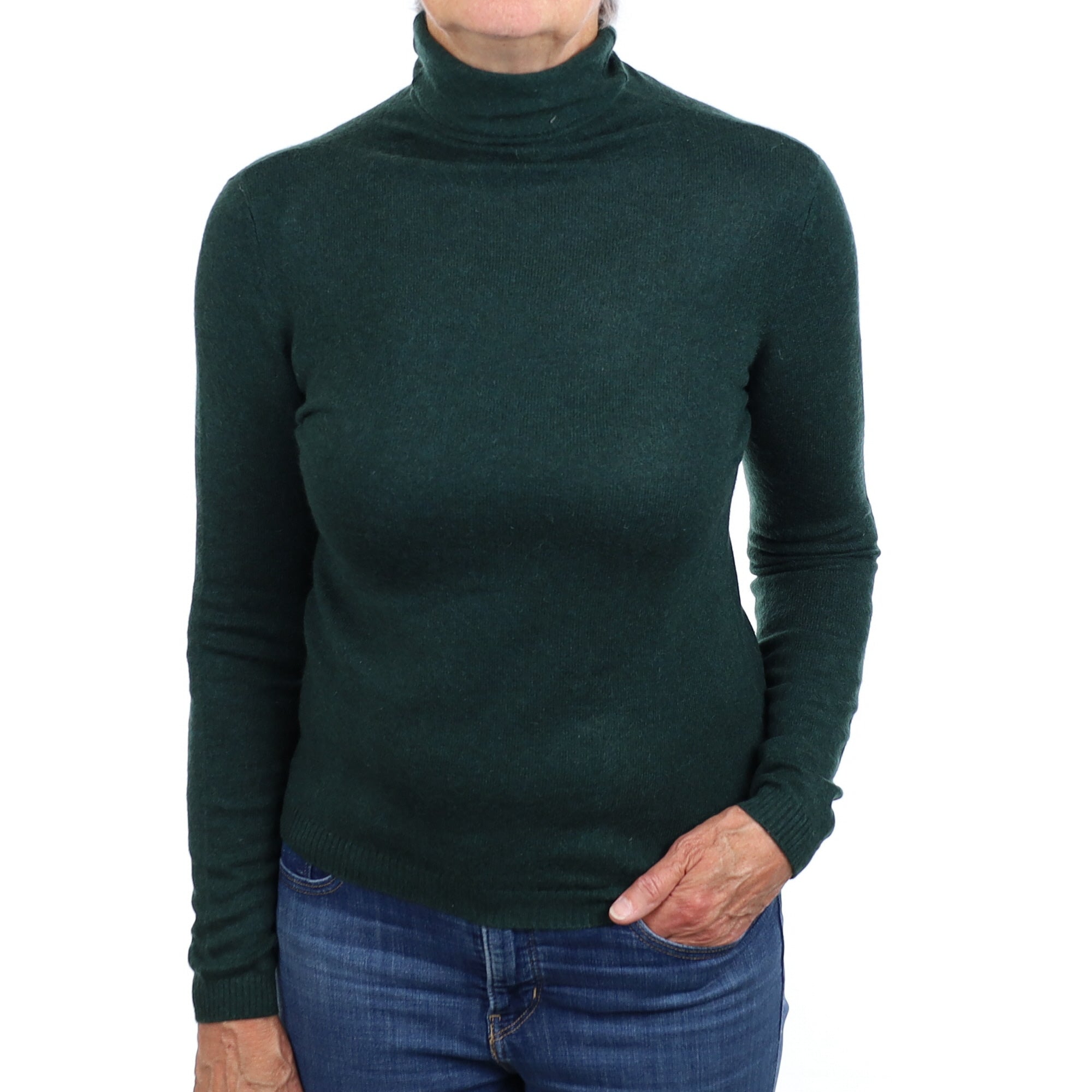 Forest Green Cashmere Funnel Neck Jumper Medium