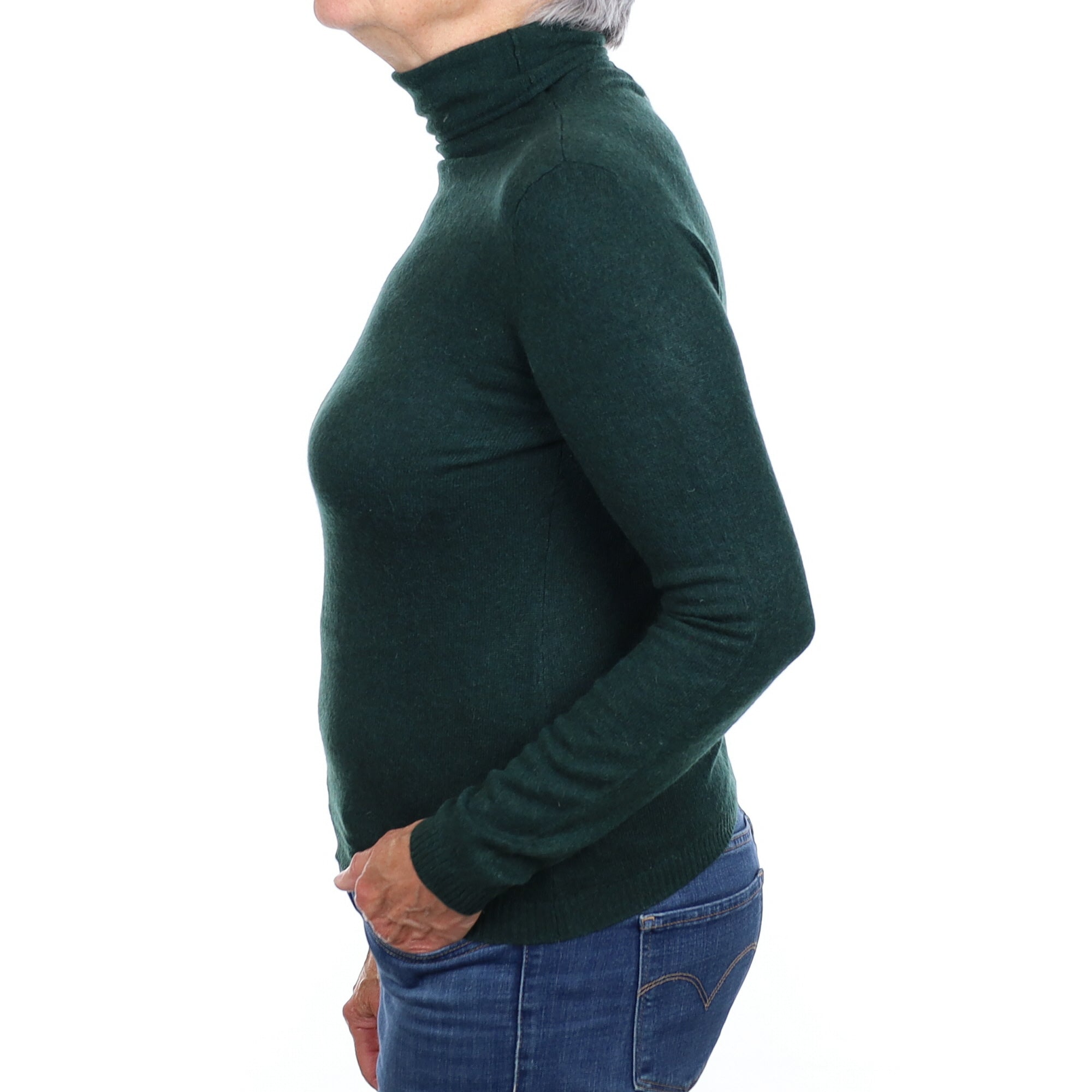 Forest Green Cashmere Funnel Neck Jumper Medium