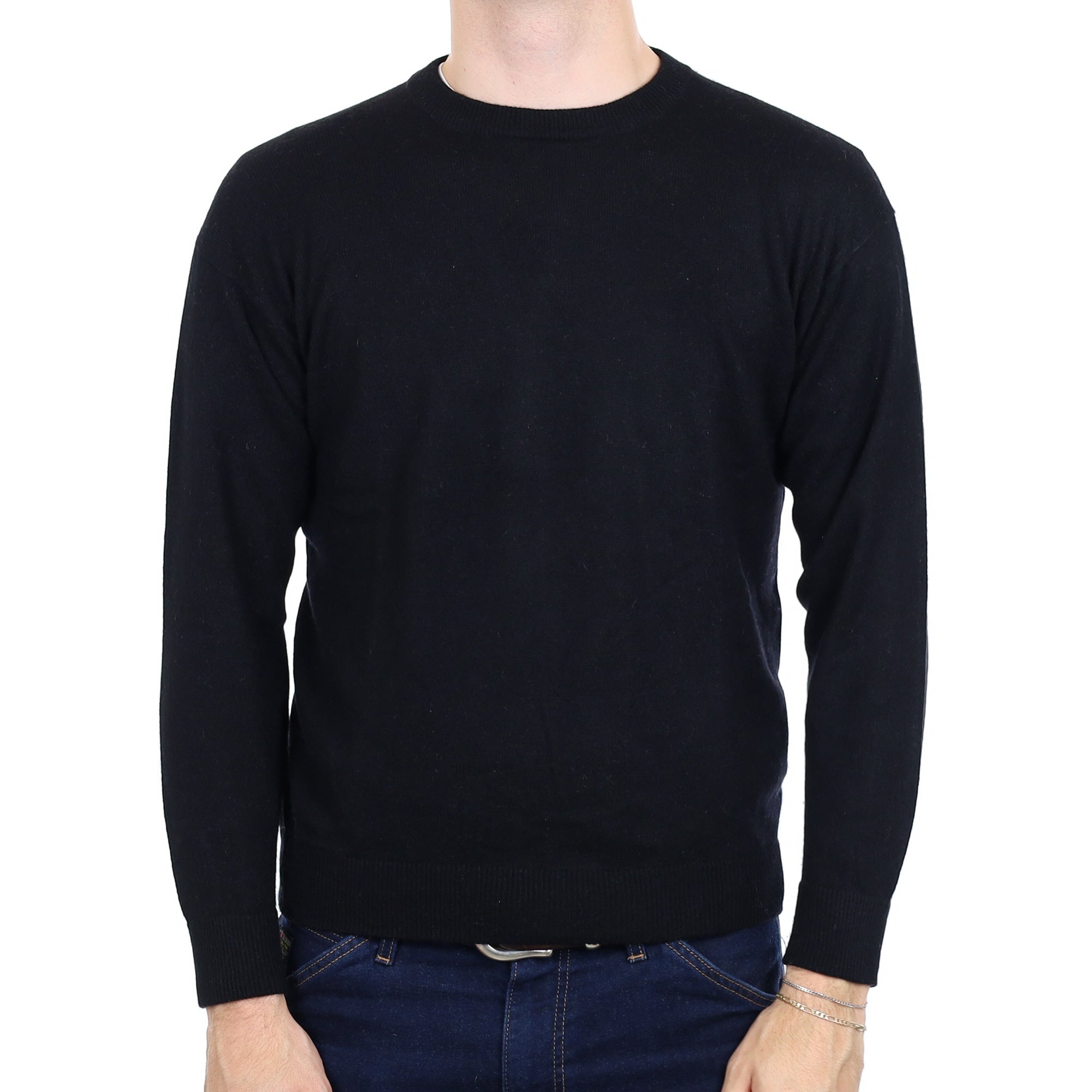 Men's Black Cashmere Crew Neck Jumper Medium