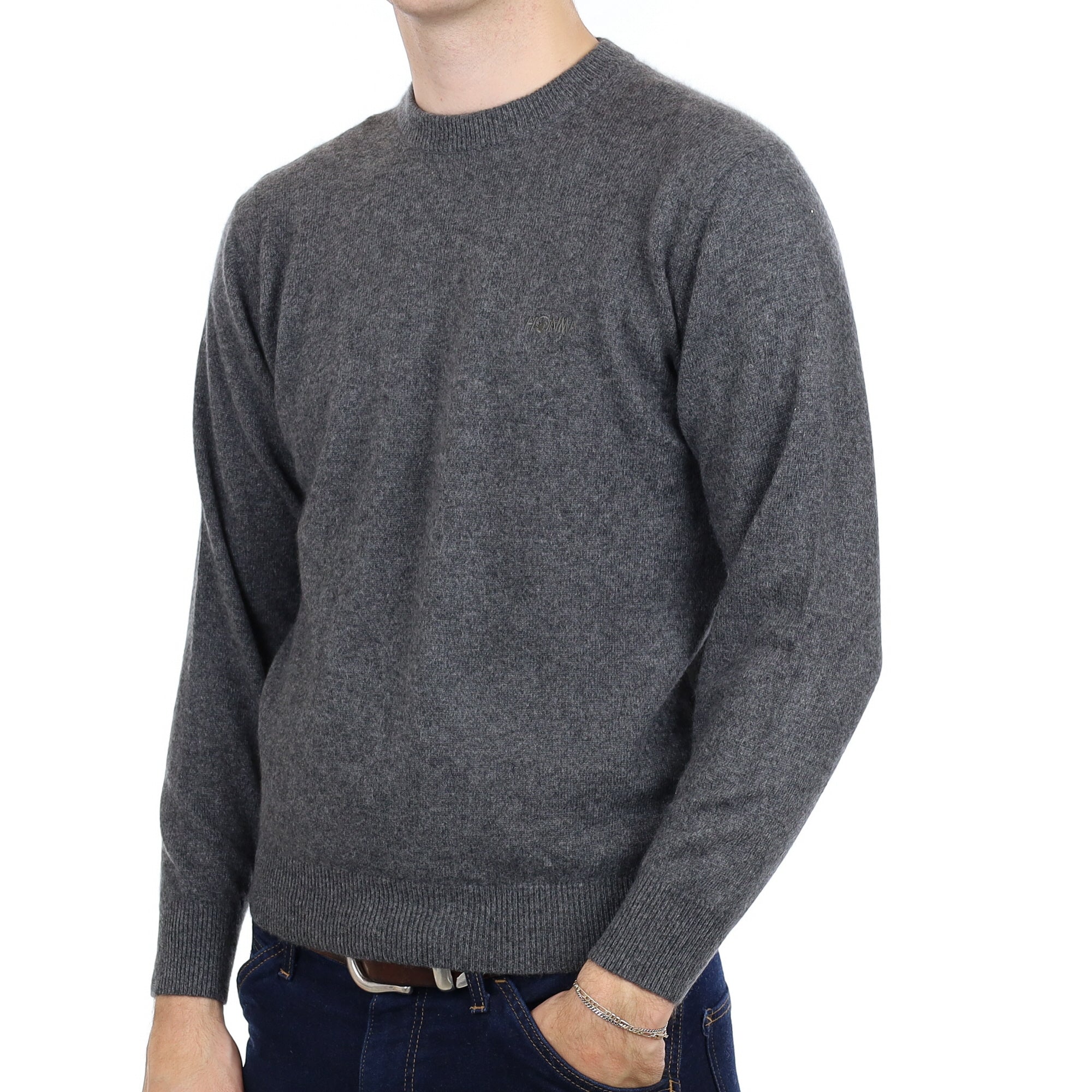 Men's Slate Grey Cashmere Crew Neck Jumper Medium