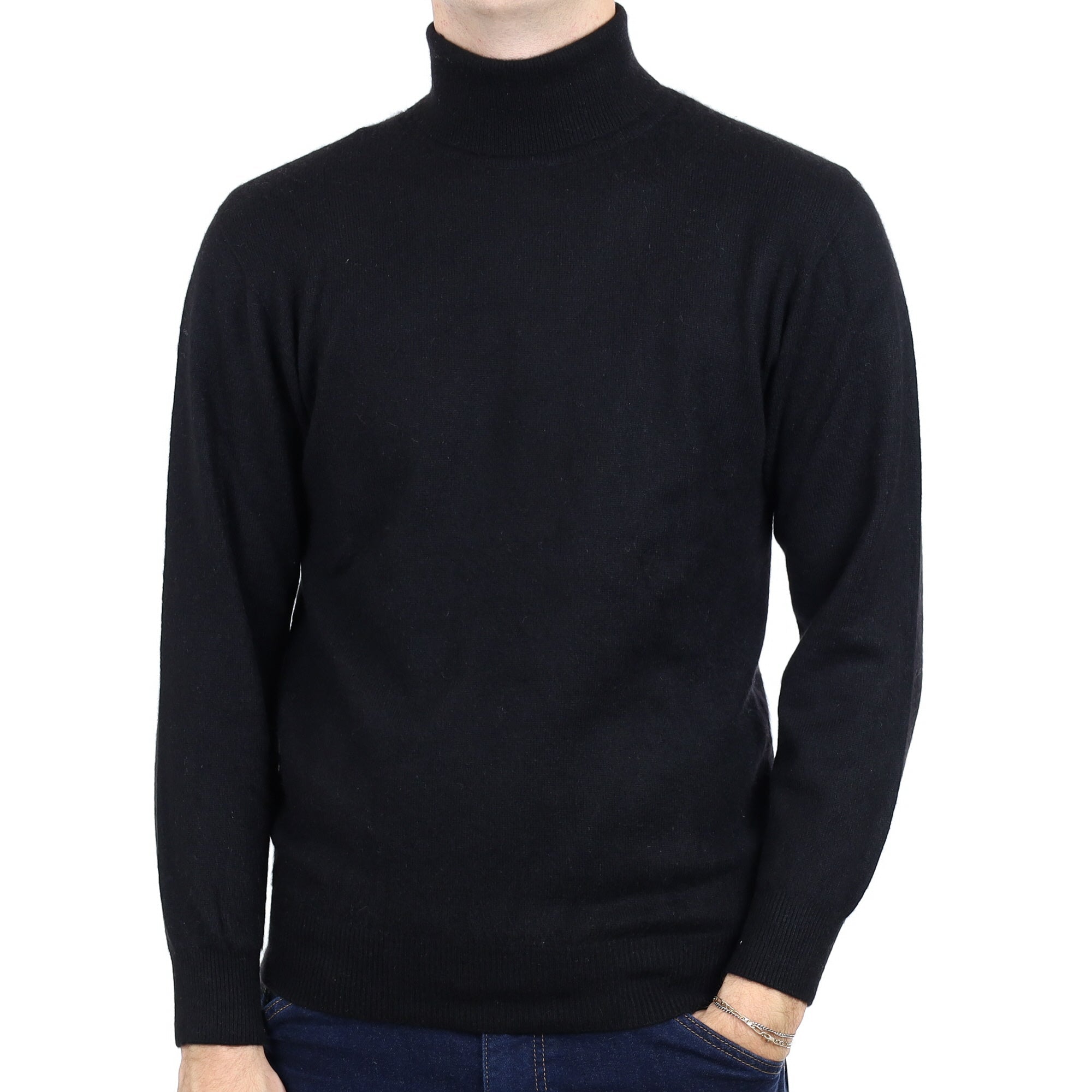 Men's Black Cashmere Polo Neck Jumper Medium