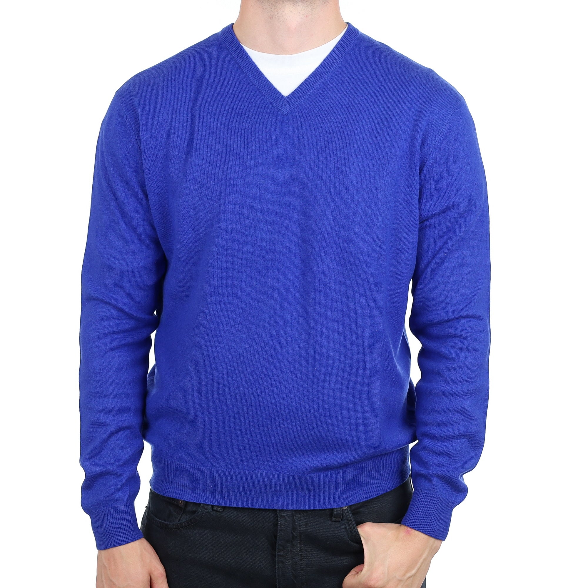 Men's Admiral Blue Cashmere V Neck Jumper XL